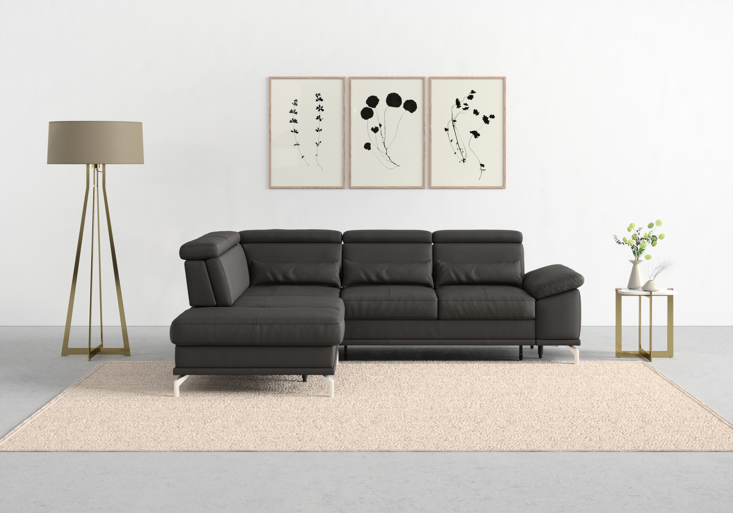 sit&more Ecksofa "Cabrio L-Form, B: 274 cm, mit Sitztiefen-, Arm- & Kopfteilverstellung" 3 Nierenkissen, Federkern, optional Schlaffunktion und Stauraum