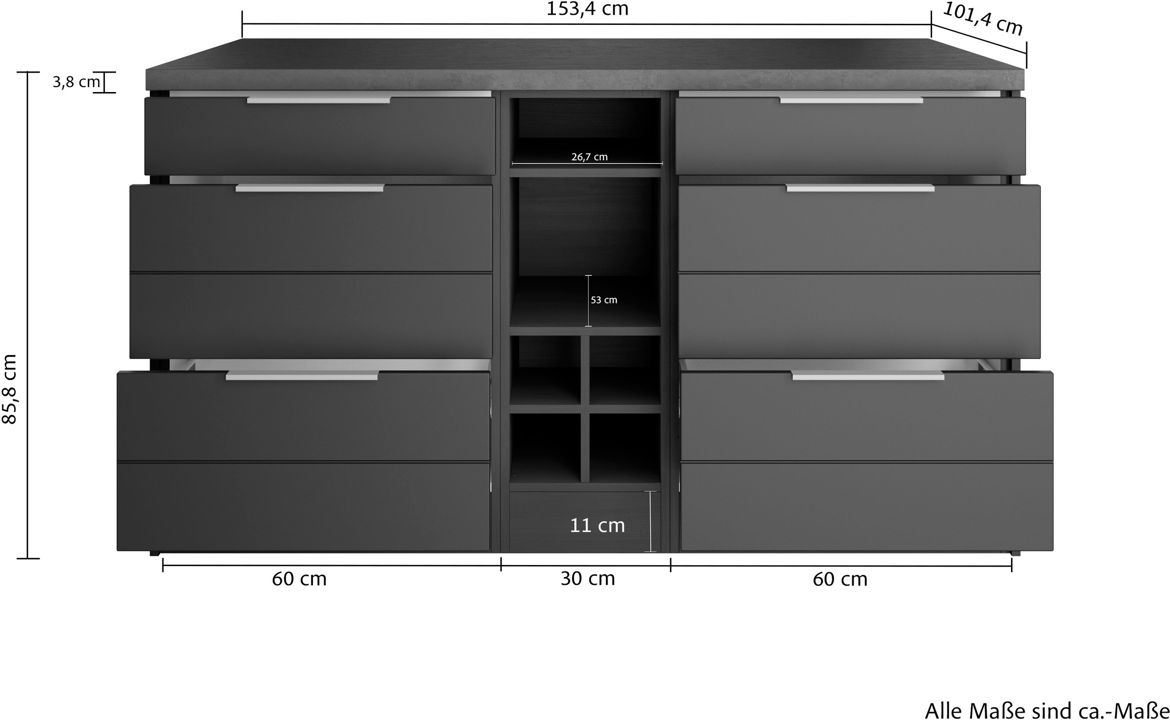 KOCHSTATION Kücheninsel »KS-Luhe, Breite 153 cm, mit Flaschenregal«, MDF-Fronten, Arbeitsplatte 38mm stark