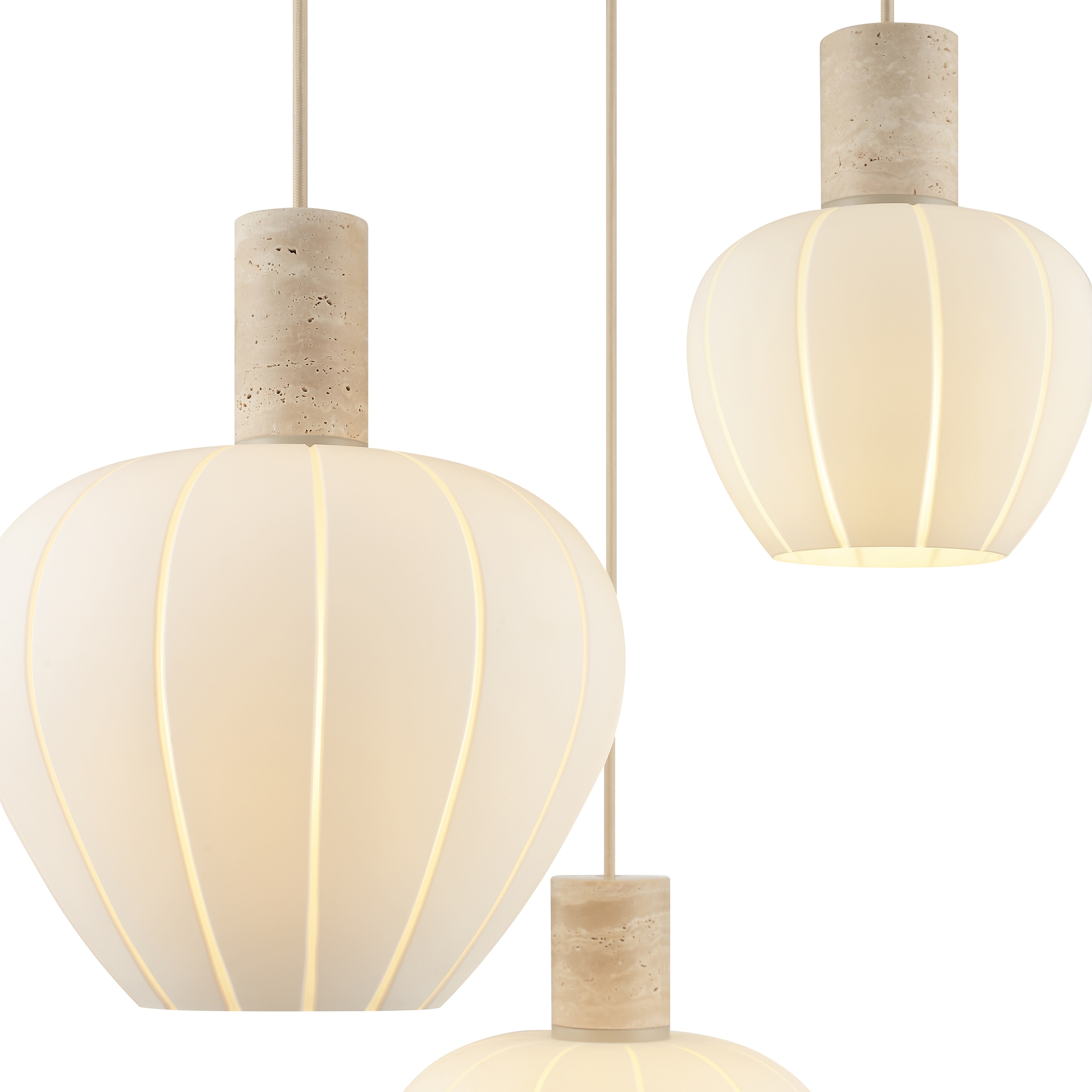 lumiCouture Pendelleuchte »Annie« E27 1 Stk. Höhe 150 cm, E27, Kabel kürzbar, Glas/Travertin Stein, weiß beige