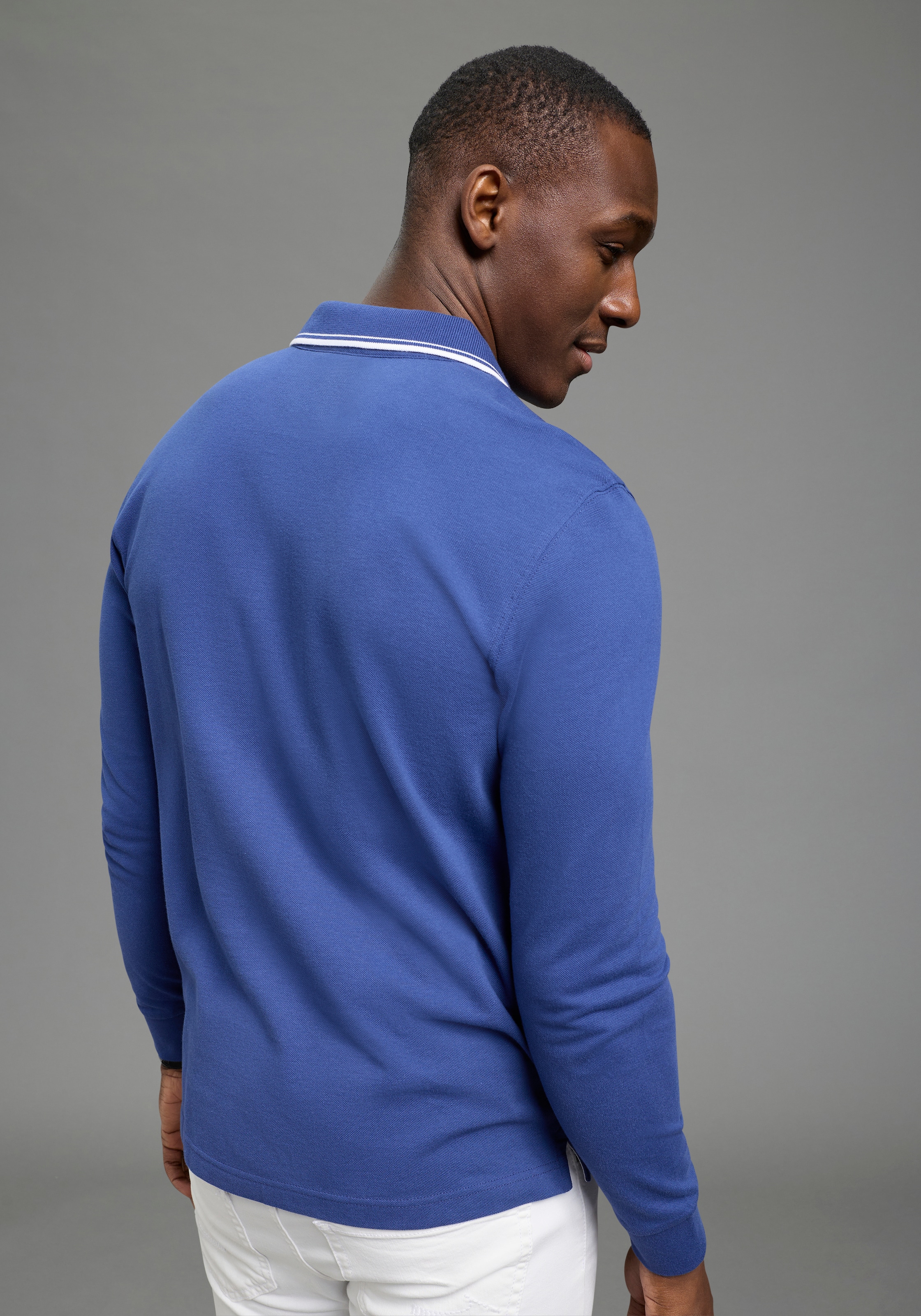 DELMAO Langarm-Poloshirt »Neue Kollektion!« schmale Passform, Langarm, unifarben, aus Piqué-Material