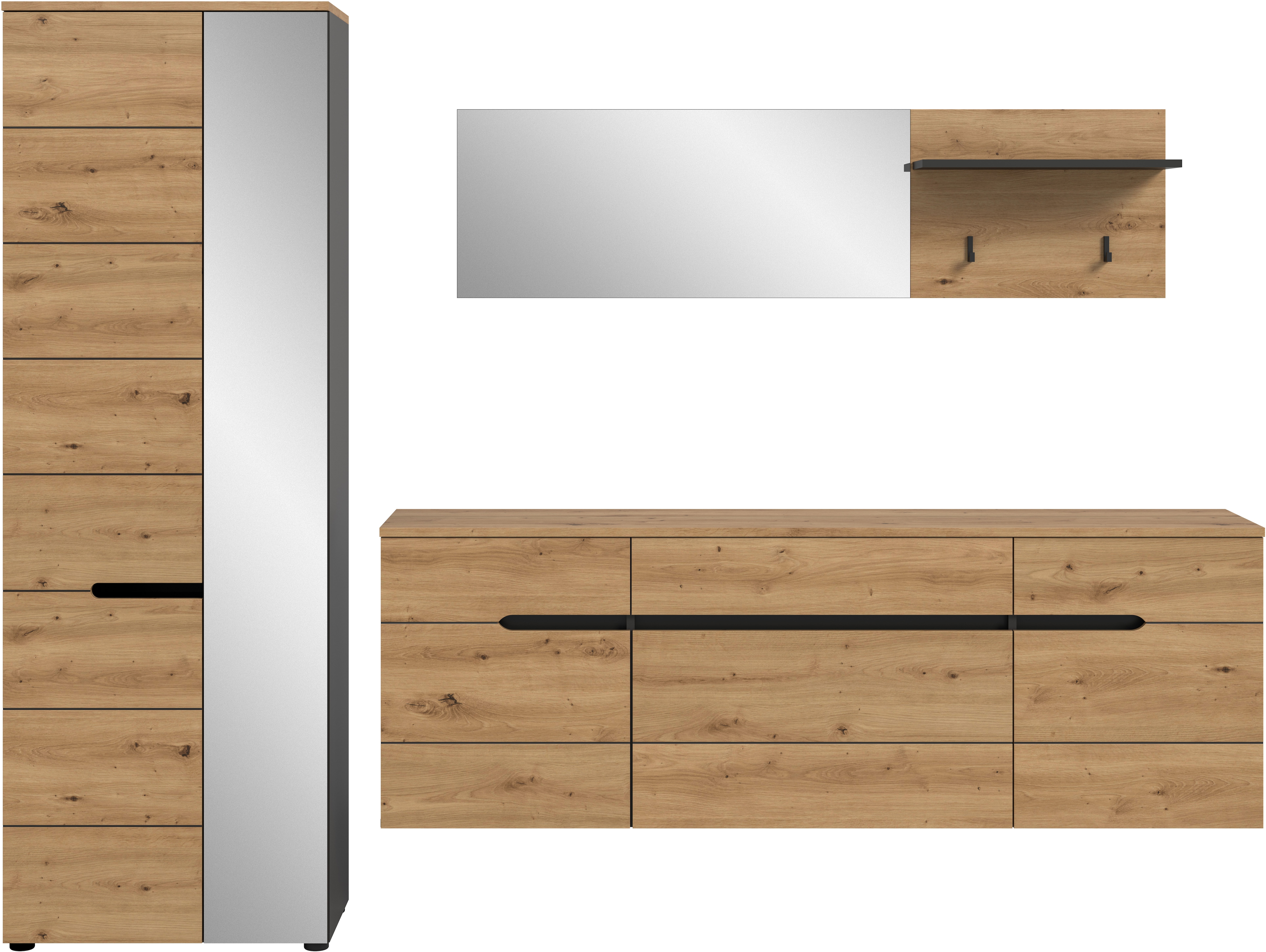 Home affaire Garderoben-Set "REHAT, TOPSELLER, 3-teilig, Breite 256 cm, individuell stellbar" Set, best. aus: Garderobenschrank, Hängeschrank & Garderobenpaneel, 3 Stk. tlg.