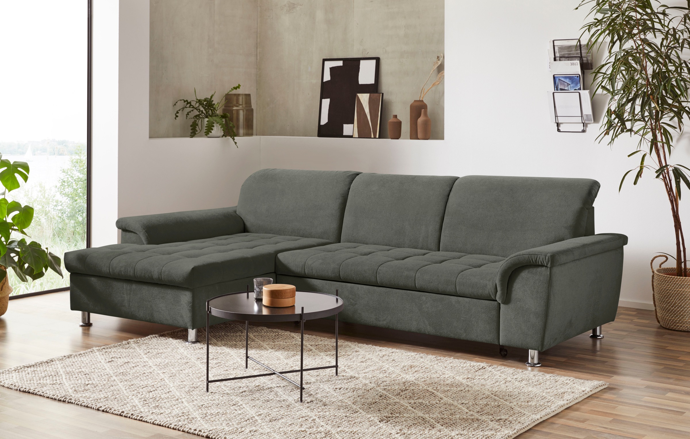 DOMO collection Ecksofa "FRANZI zeitlos und elegant, moderne Sitzheftung, L-Form" wahlweise mit Kopfteilverstellung (dann Tiefe: 170 cm)