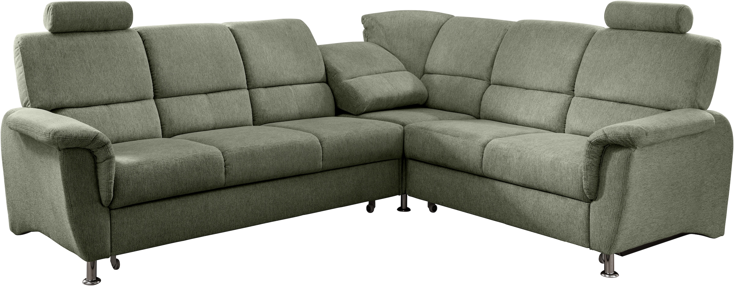 Home affaire Ecksofa »Pisa L-Form, mit Schlaffunktion, Stauraum, 2x höhenverstellbare«, Kopfstützen und Relaxfunktion im Eckelement