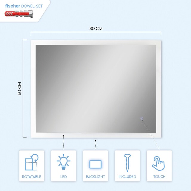 Paco Home Wandleuchte »BECKY«, Beleuchteter Spiegel LED Touch-Schalter  Wandspiegel 4000 K | BAUR