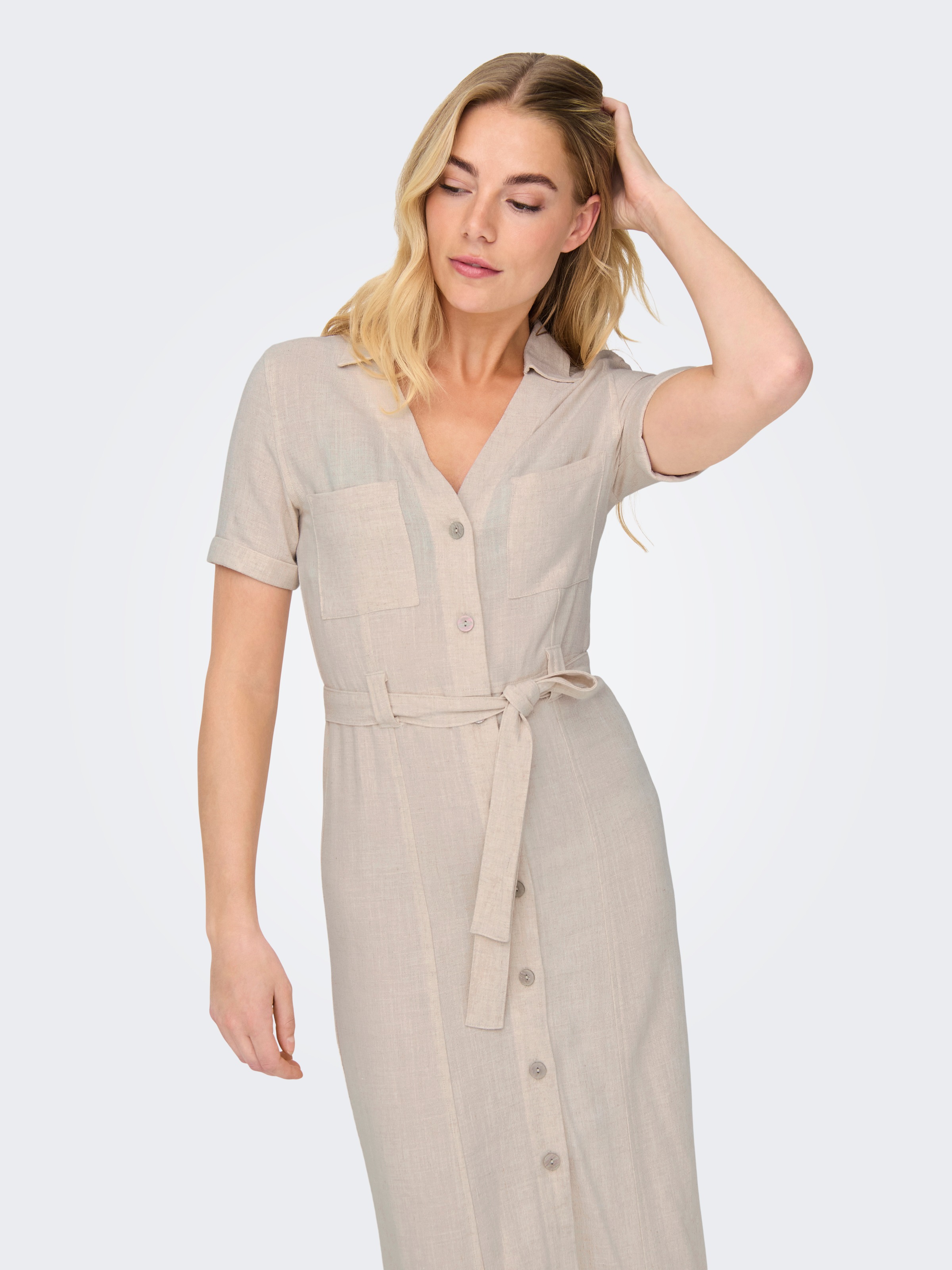 ONLY Hemdblusenkleid "ONLSIESTA SS LIN BL SHIRT DRESS PNT NOOS" Brusttasche günstig online kaufen
