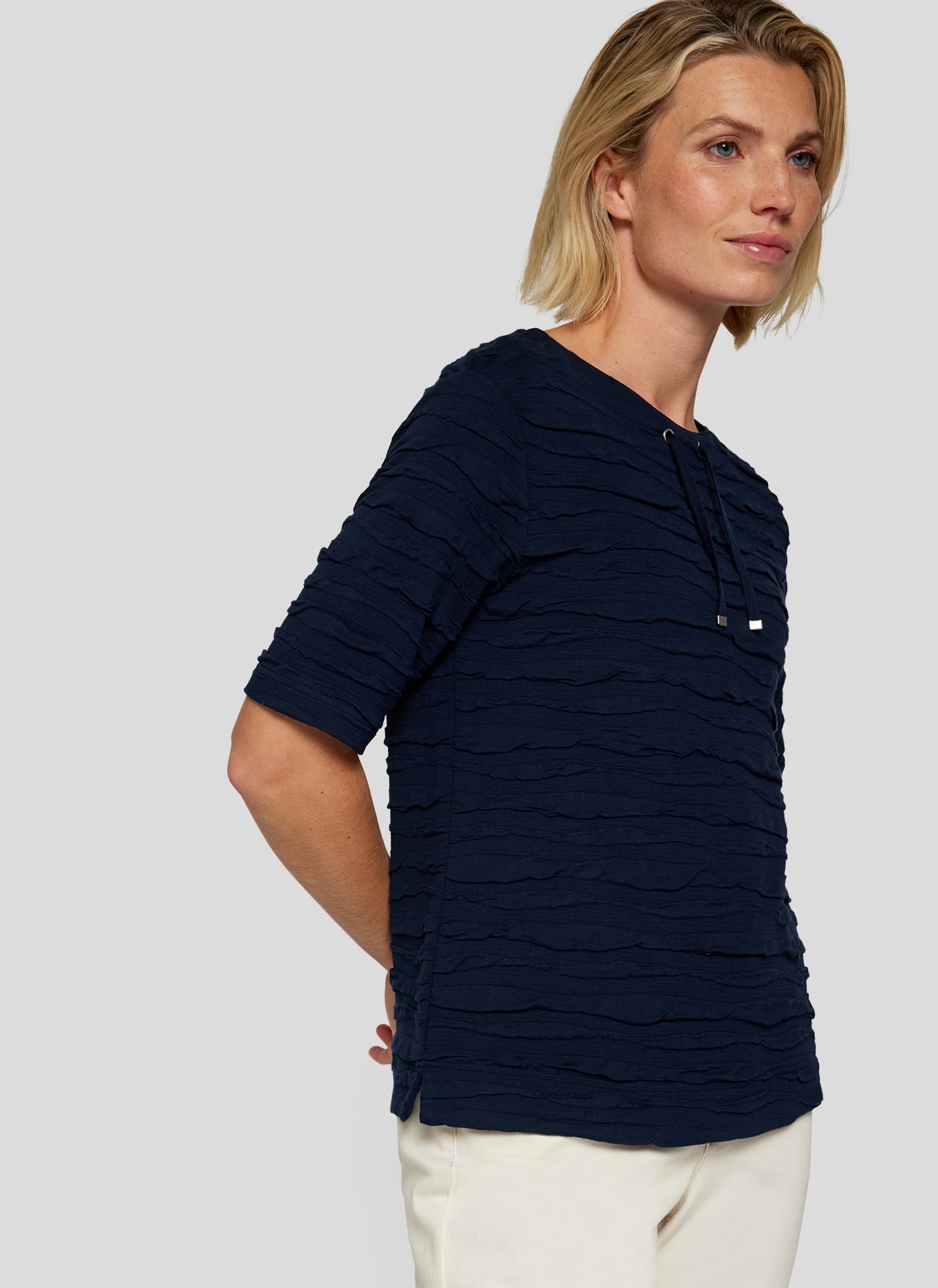 Rabe Rundhalsshirt, im Crinkle-Look und mit Kordelzug