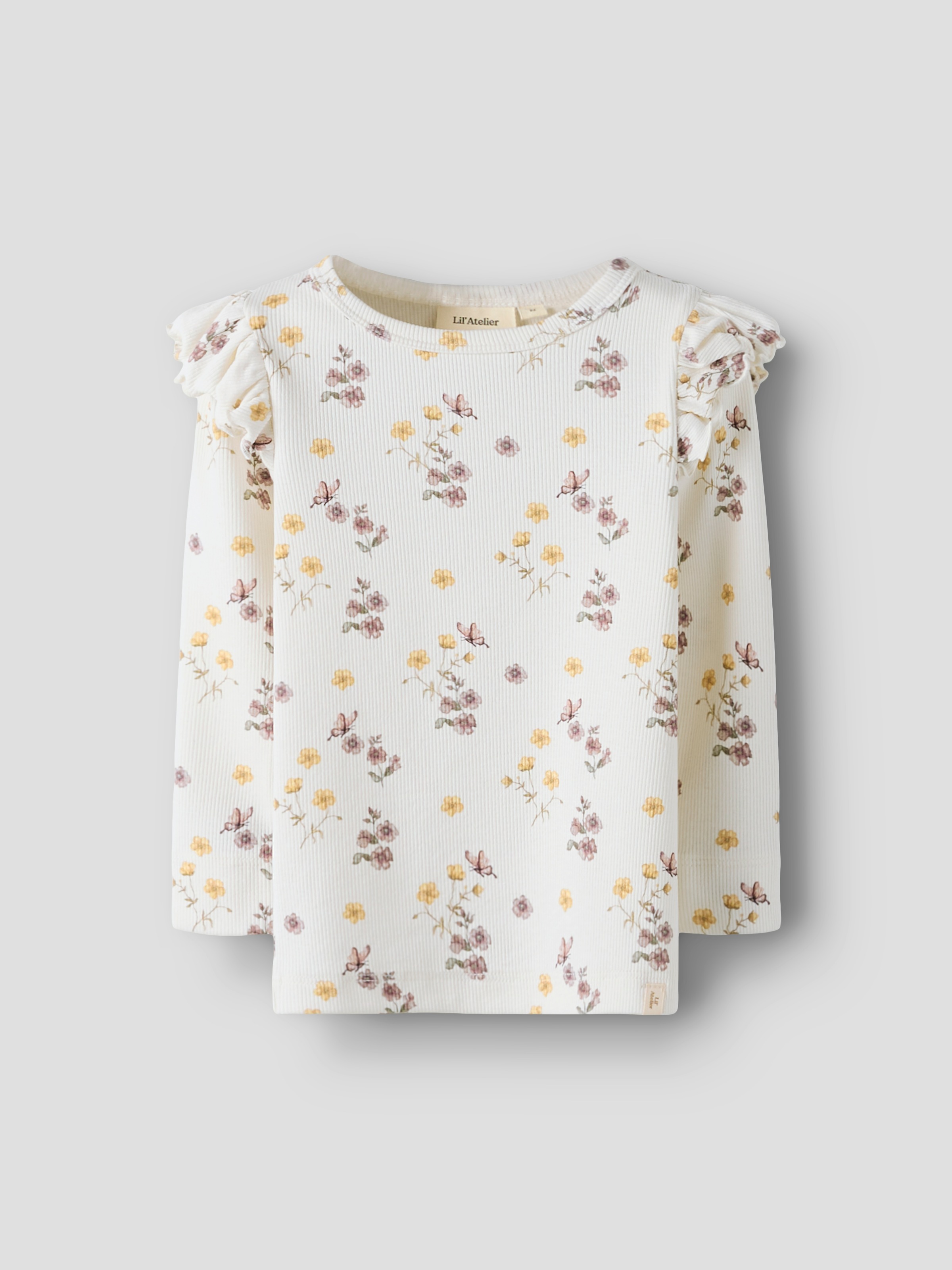 Lil' Atelier Langarmshirt »NMFGAVO EKO LS SLIM TOP LIL NOOS« mit Rüschen, weiche Jersey Rippqualität