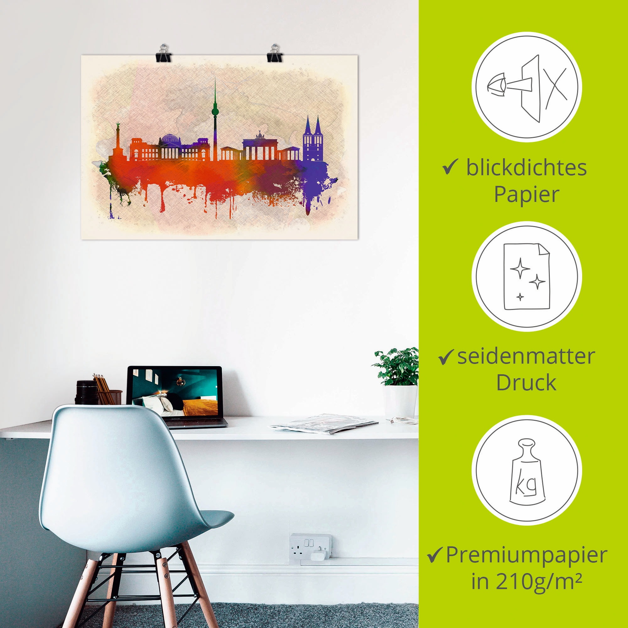 Artland Wandbild »Berlin Deutschland Skyline«, Deutschland, (1 St.), als Alubild, Leinwandbild, Wandaufkleber oder Poster in versch. Größen