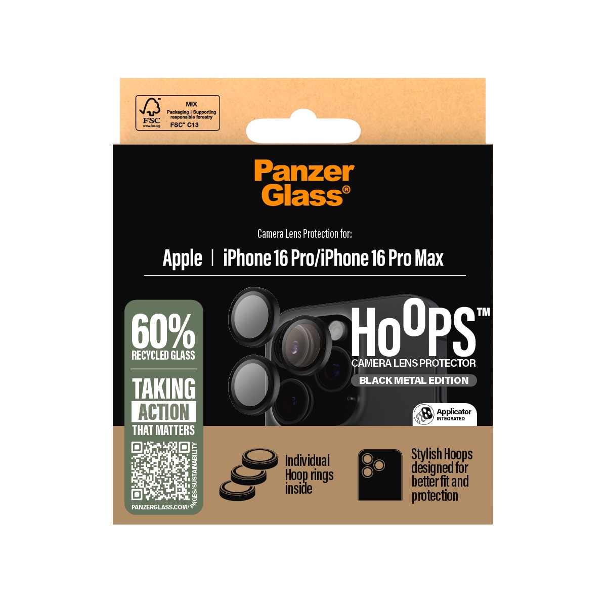 PanzerGlass Kameraschutzglas »Hoops Camera Lens Protection«, für Apple iPhone 16 Pro-Apple iPhone 16 Pro Max, (3 St.), Lens Cover, Schutzfolie, Schutzglas, kratz- & stoßfest