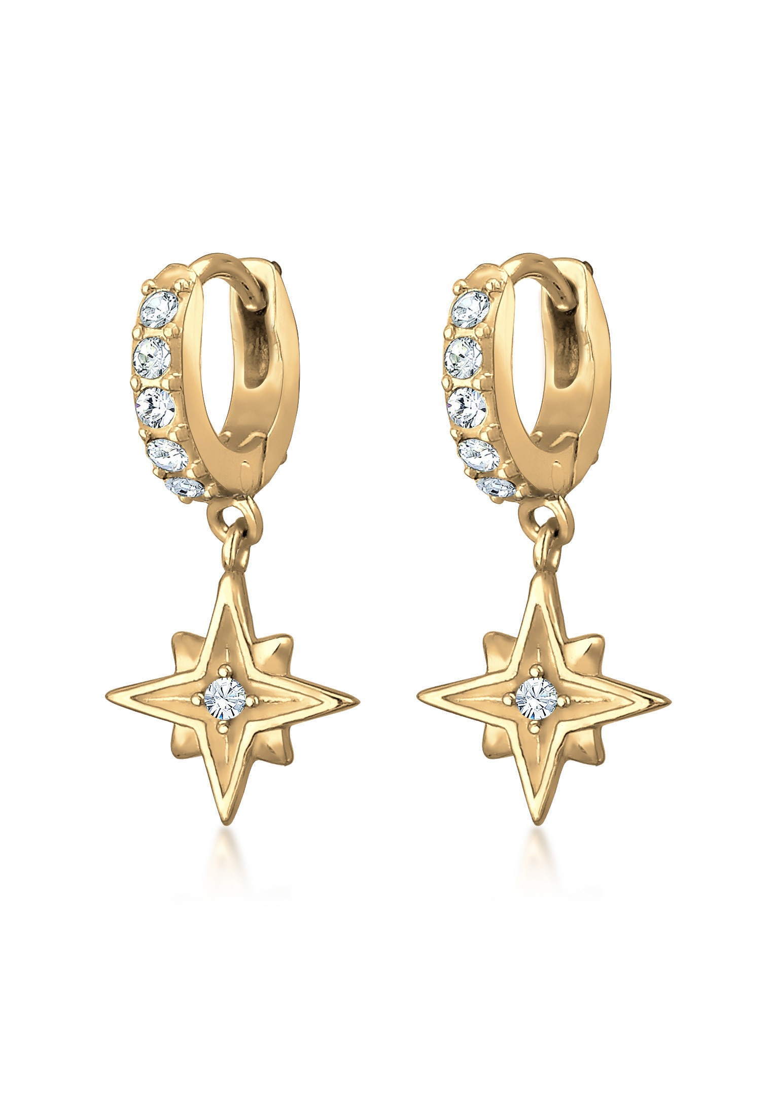 Paar Creolen ELLI "Stern Weiß 925 Sterling Silber, mit Kristallen von Swarovski", weiß (gold, weiß), Ohrringe, Damen, onesize,mit Steinen, Silber 925 (Sterlingsilber)