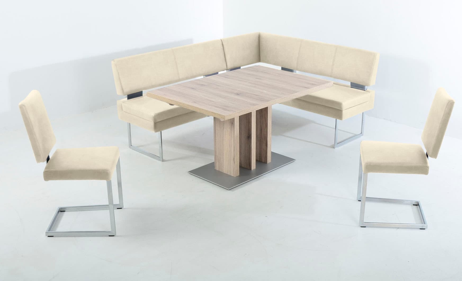 K+W Komfort & Wohnen Essgruppe 4 Stk. tlg. langer Schenkel links oder rechts, 2 Freischwinger, 1 Funktionstisch