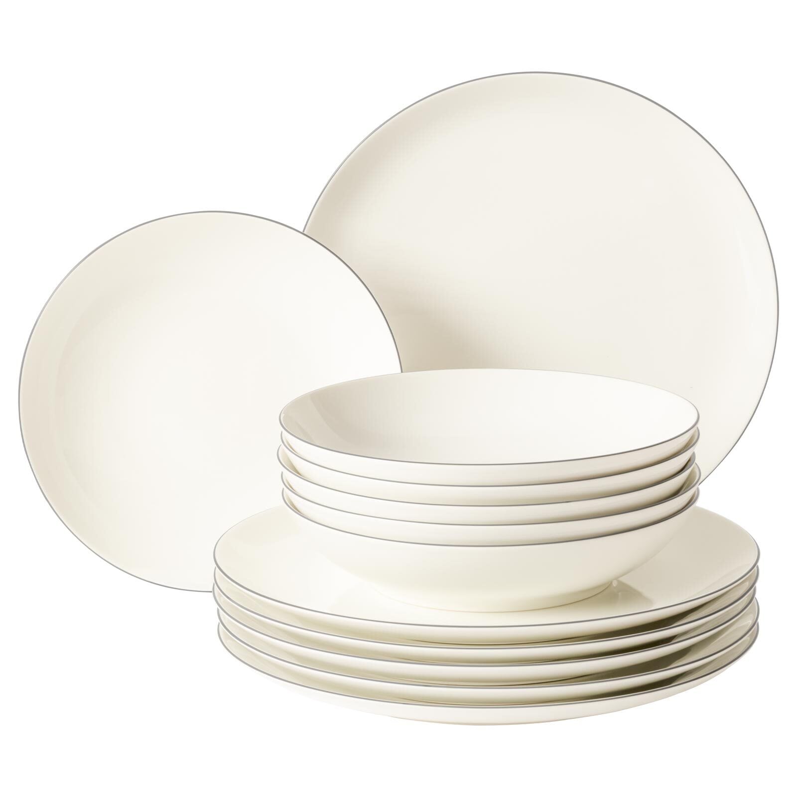 Geschirr-Set SELTMANN WEIDEN "Tafelservice Savona Grey Line 12er Set creme", creme, 12, Porzellan, Geschirr-Sets, Geschirr-Set, Spülmaschinenfest, Mikrowellensicher, Ofenfest