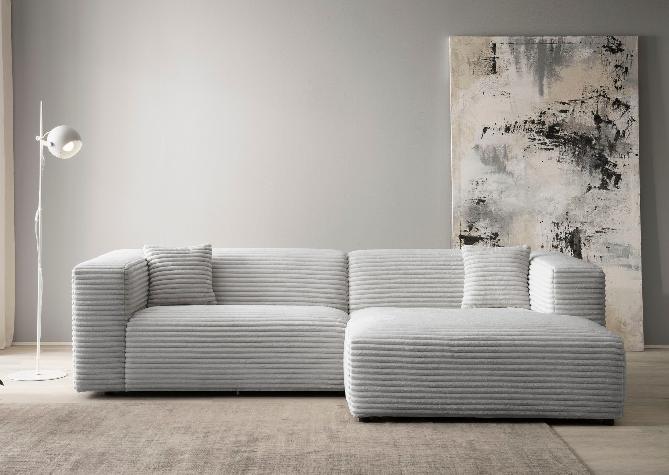 andas Ecksofa »BAKELS, L-Form in Cord oder Boucle-Stoff, moderne Couch«, wahlweise Recamiere rechts/links, bequemer Sitzkomfort