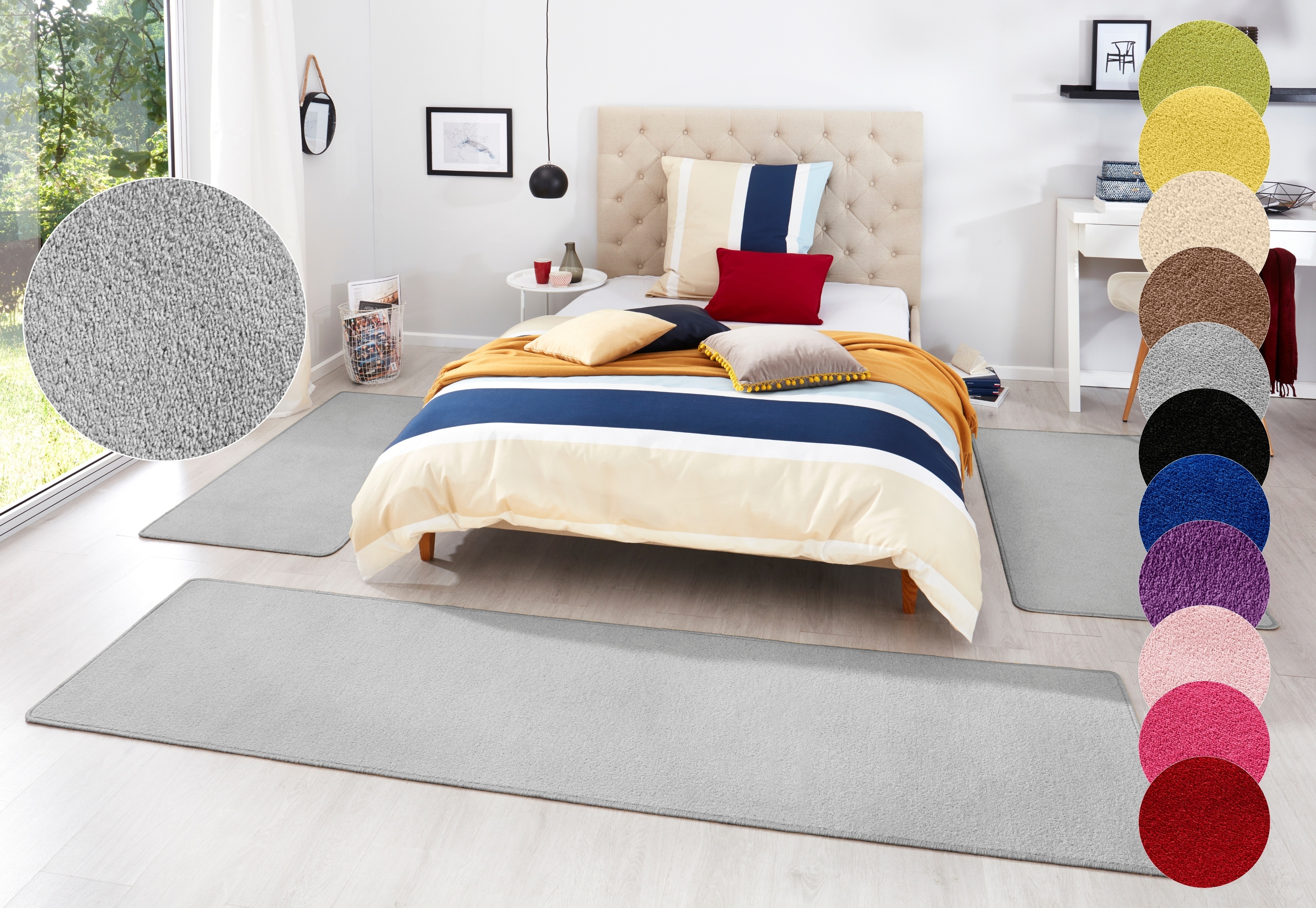 Bettumrandung HANSE HOME, H:7mm, grau, Obermaterial: 100% Polypropylen, Schlafzimmer, Bettumrandungen, "Fancy", Unifarben, Bettvorleger, 3-teiliges