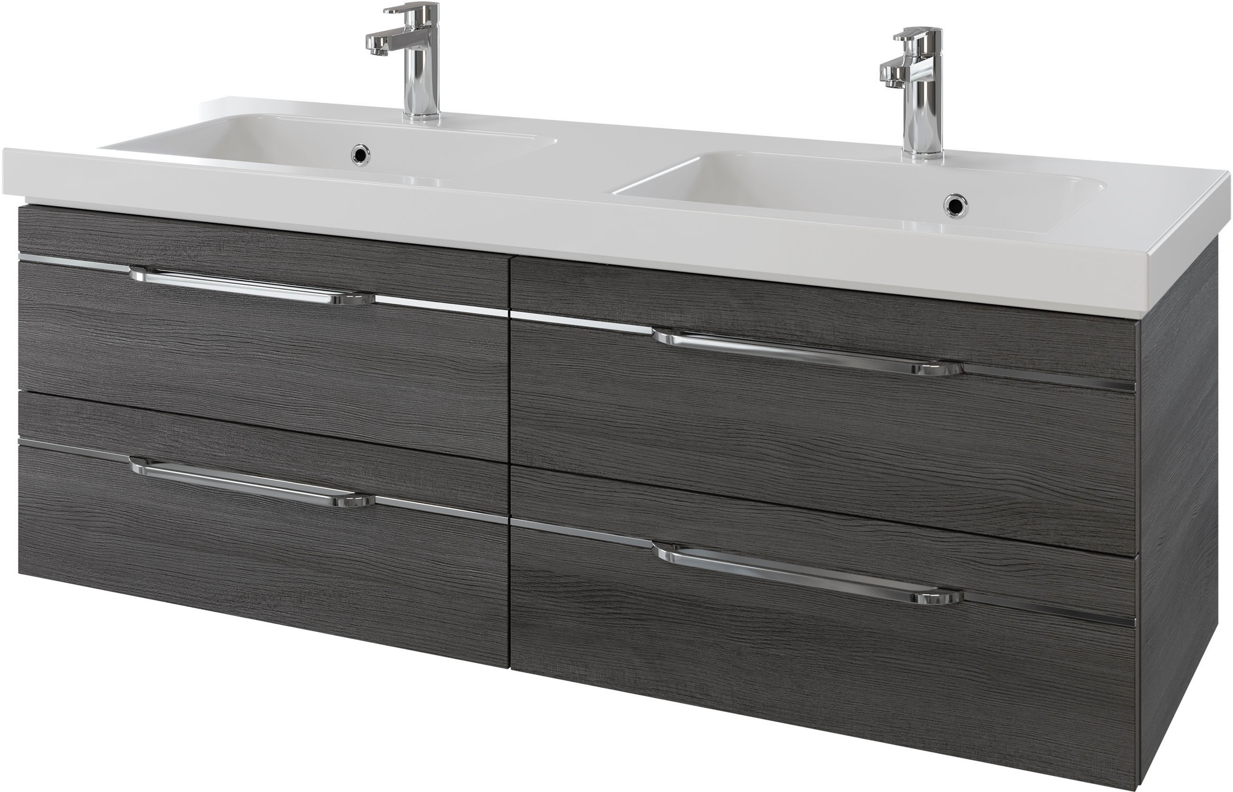 Saphir Badmöbel-Set »Balto 2-teilig Mineralmarmor-Doppelwaschtisch mit LED-Spiegel«, (2 St.), Waschplatz 150 cm breit, 4 Schubladen, inkl. Schubladendämpfer