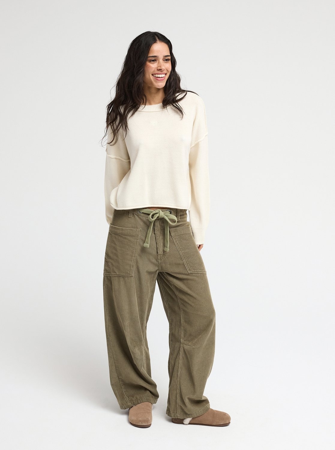 Roxy Rundhalspullover »SOMETHING CUTE« mit Rollsaum, Langarm, unifarbenes Design