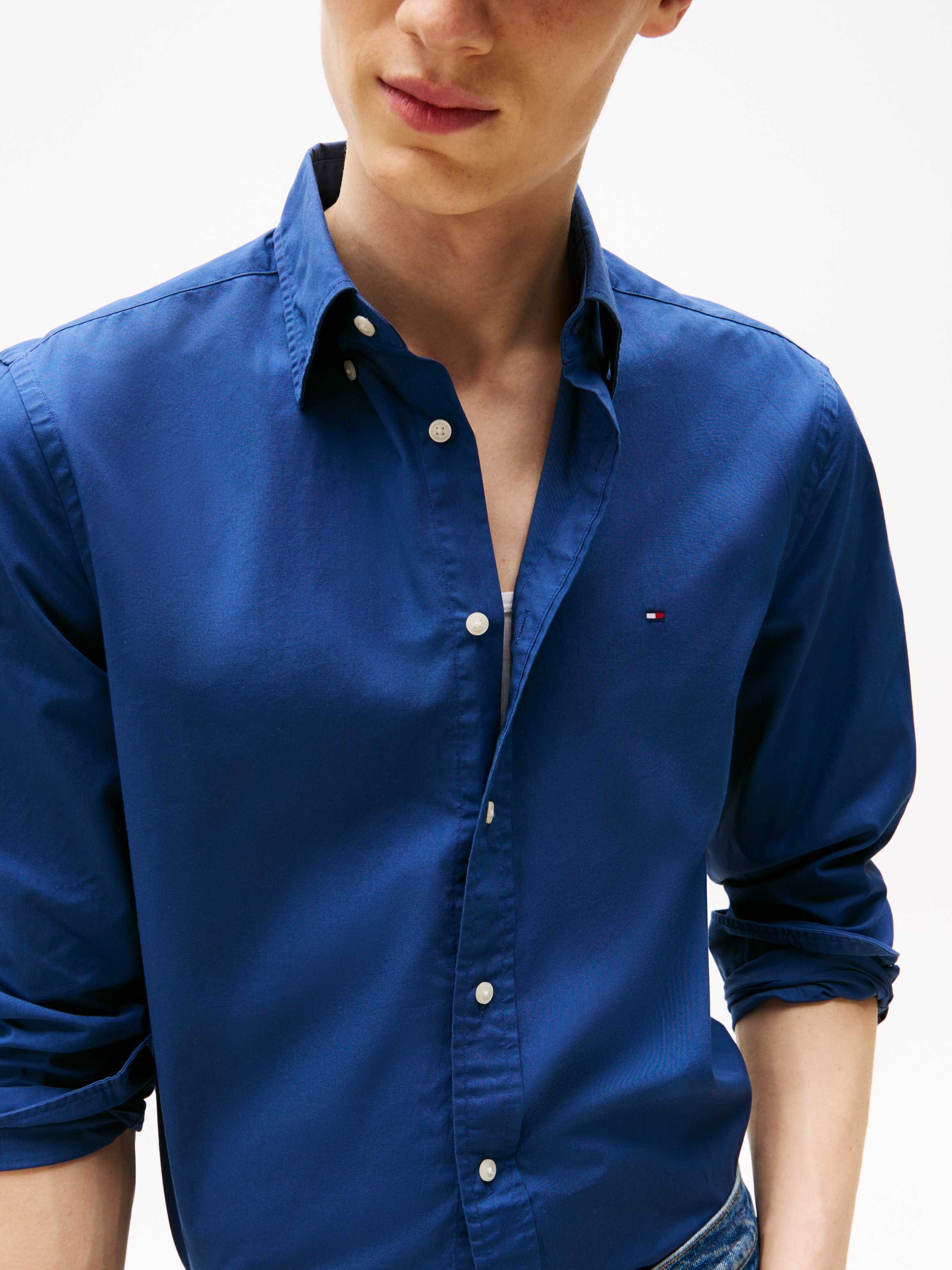 Tommy Hilfiger Businesshemd »FLEX POPLIN SOLID RF SHIRT 1«, mit Logostickerei