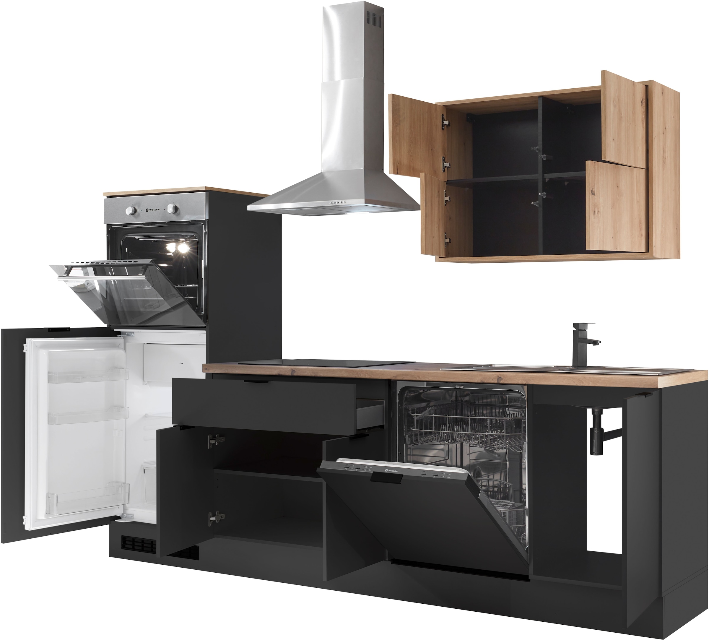 KOCHSTATION Küchenzeile »KS-Georgia, mit 38mm starker Arbeitsplatte«, Breite 260 cm, wahlweise mit E-Geräten und Kühlschrank