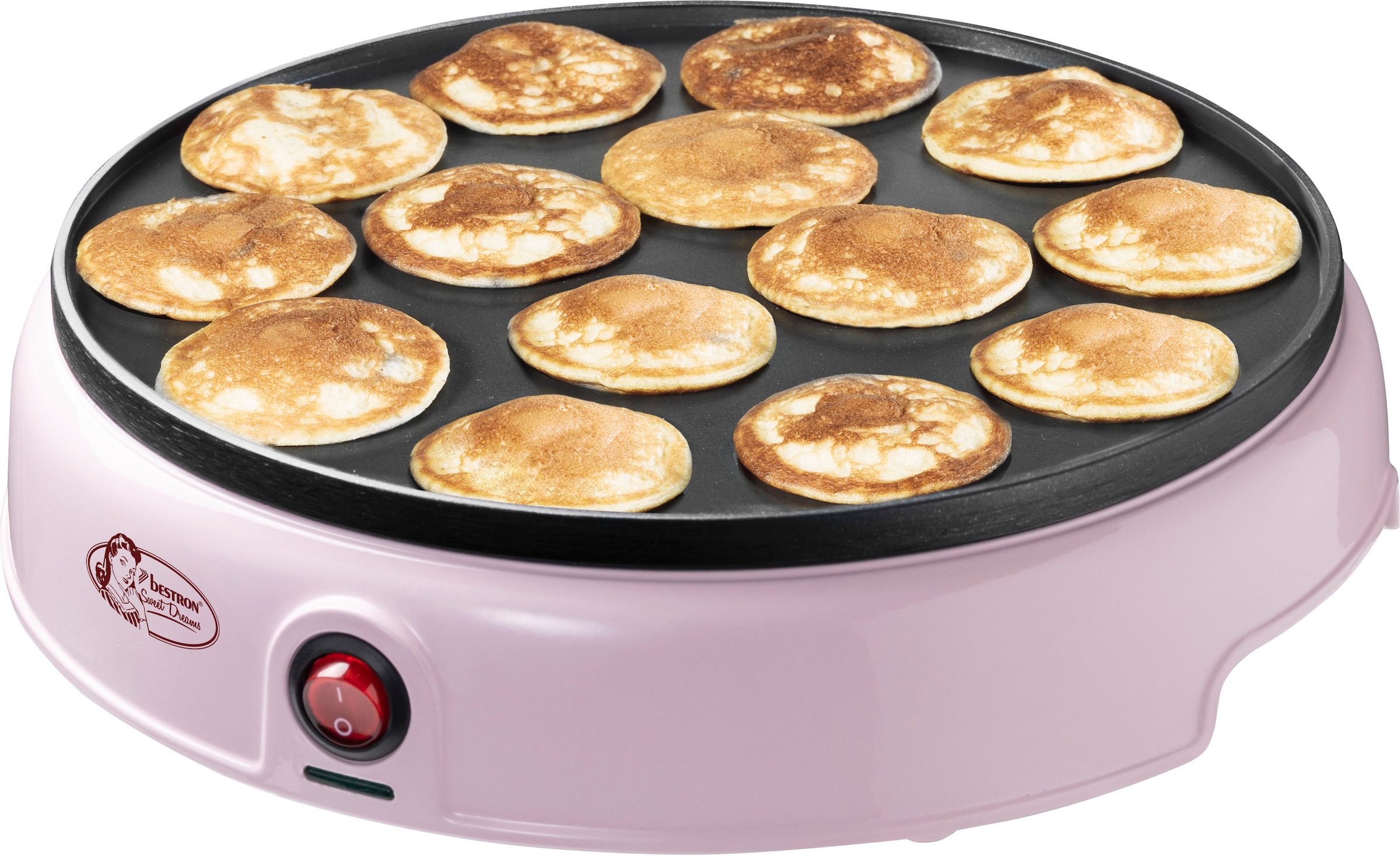 bestron Poffertjes-Maker "APFM700SDP", 800 W, Retro Design, Mini Pfannkuchen Automat, mit Antihaftbeschichtung