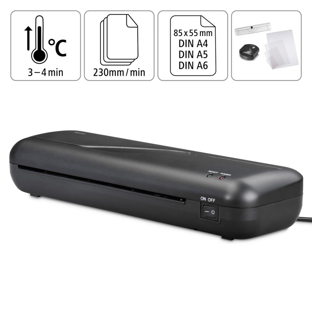 Hama Laminiergerät »Laminator 4in1-Set für DIN A4, 2 Rollen, Tischgerät, schwarz«