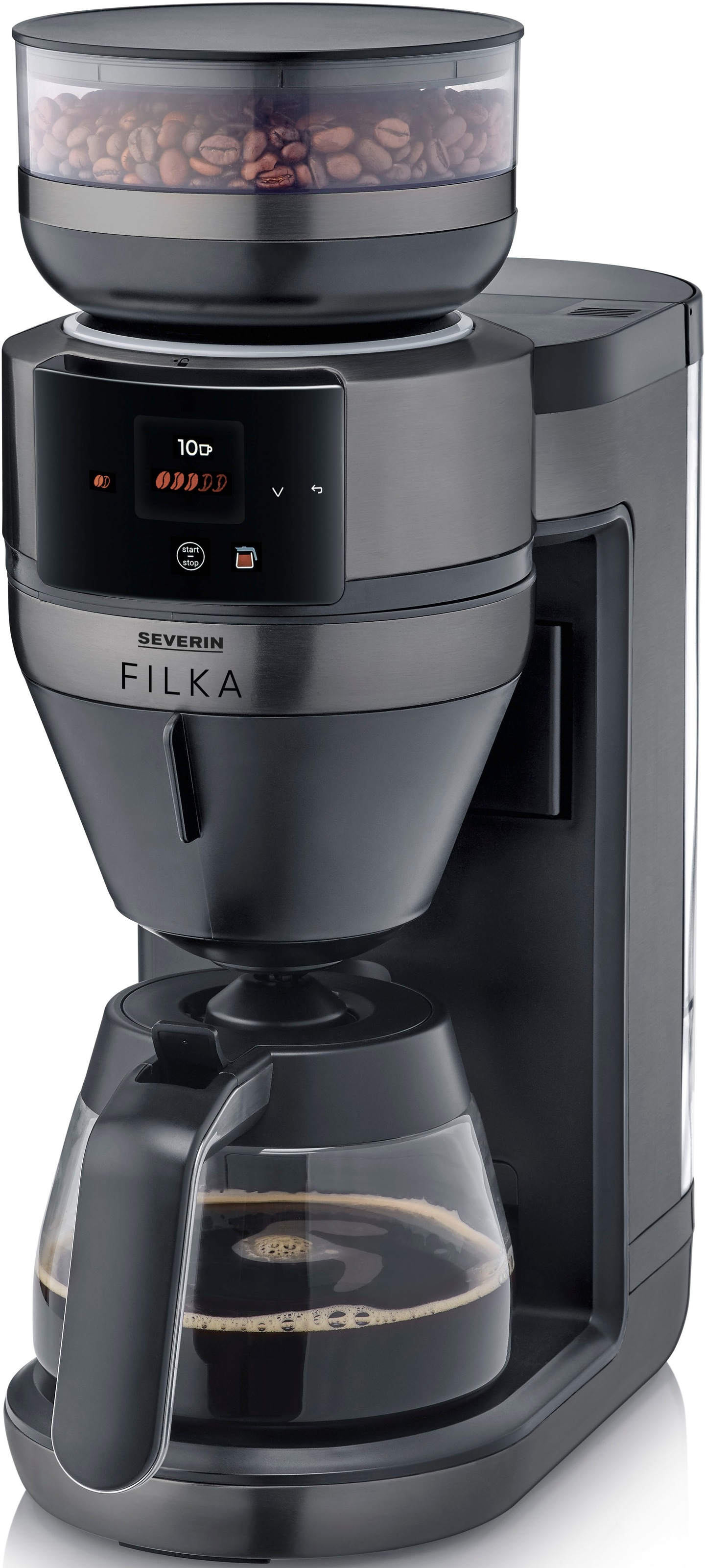 SEVERIN Kaffeemaschine mit Mahlwerk "KA 4854 FILKA (2. Generation), Filterkaffee-Vollautomat", 1,4 l, 10, schwarz, Kaffeemaschinen, mit Glaskanne