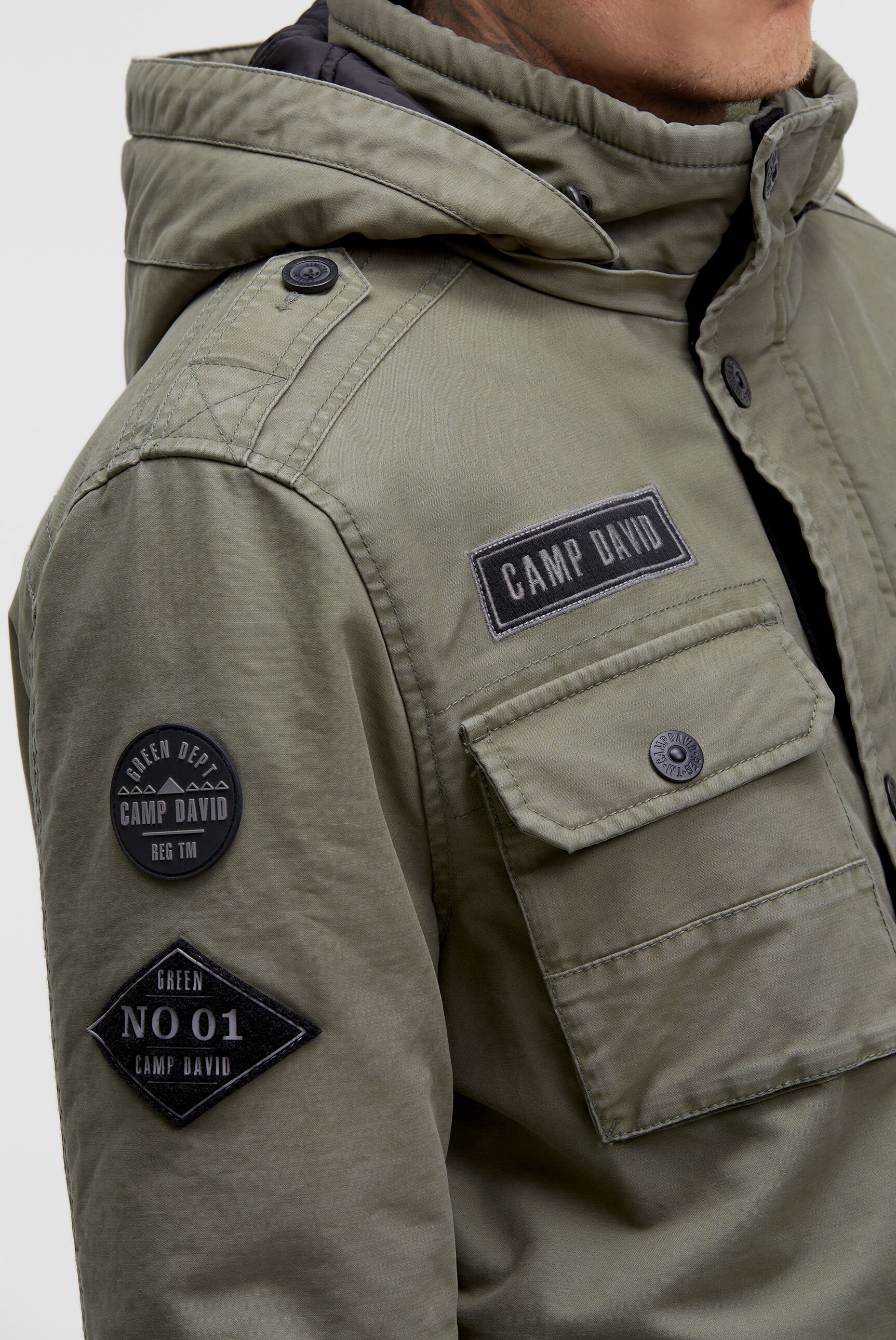CAMP DAVID Fieldjacket mit Kapuze mit Tunnelband in der Taille