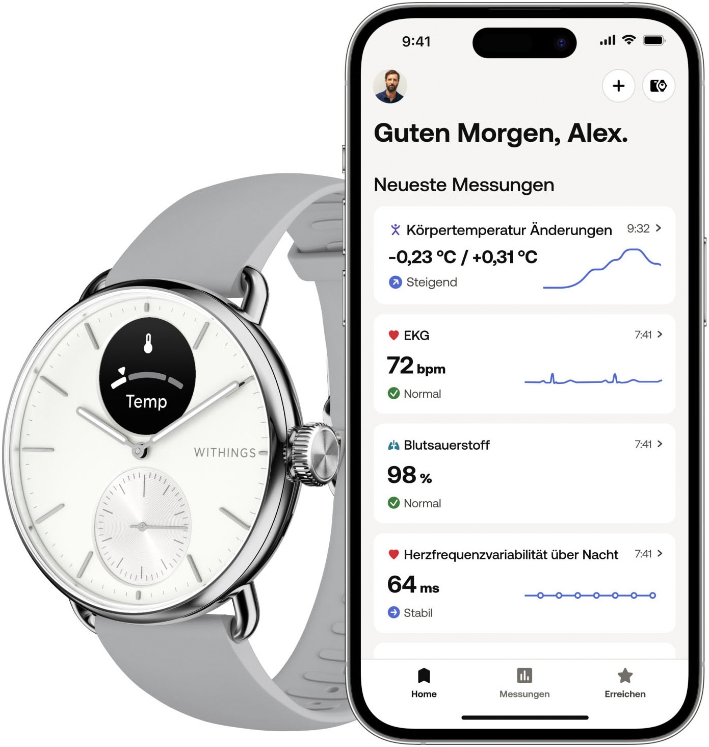 Withings Smartwatch »ScanWatch 2 38mm«, HealthSense OS,)