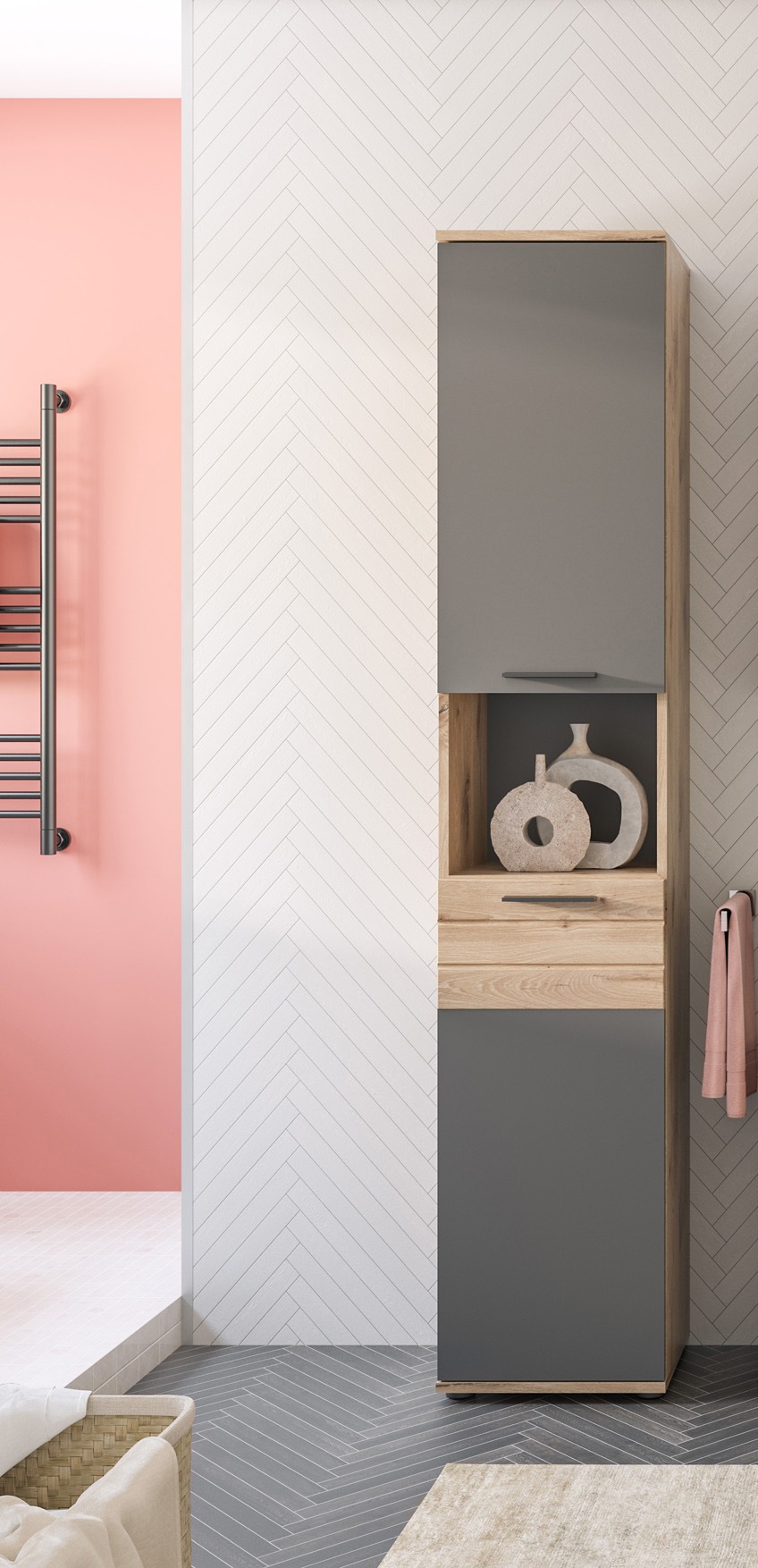 INOSIGN Hochschrank »Riga, Breite 37 cm, 2 Türen (Türanschlag wechselbar), 1 offenes Fach«, Standschrank, Badmöbel, Badschrank, Schrank, Bad, Badezimmer