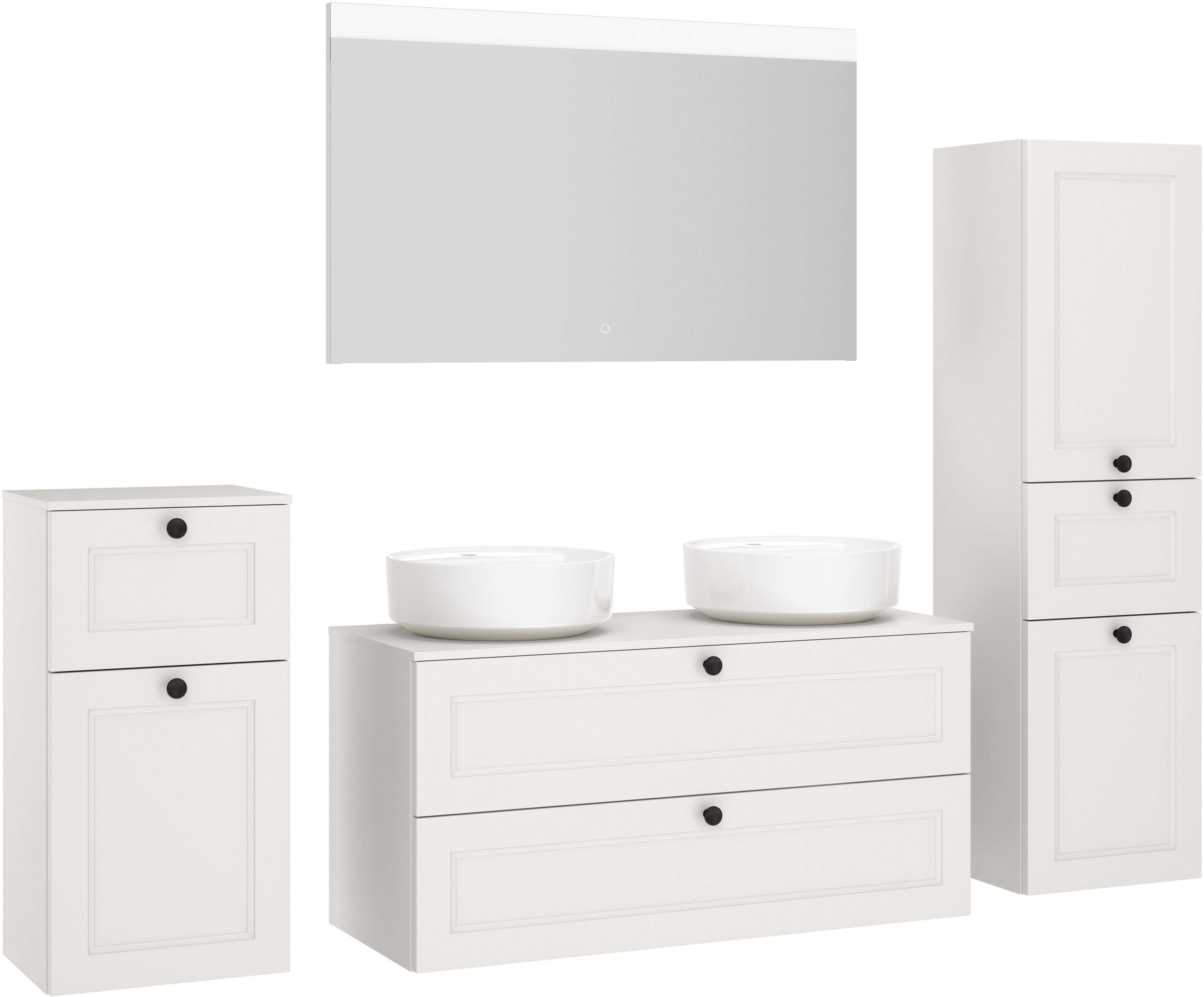 nobilia "Cascada" Set, inkl. 2 Aufsatzwaschbecken und beleuchtetem Spiegel mit Touch-Sensor, 6 Stk. tlg.