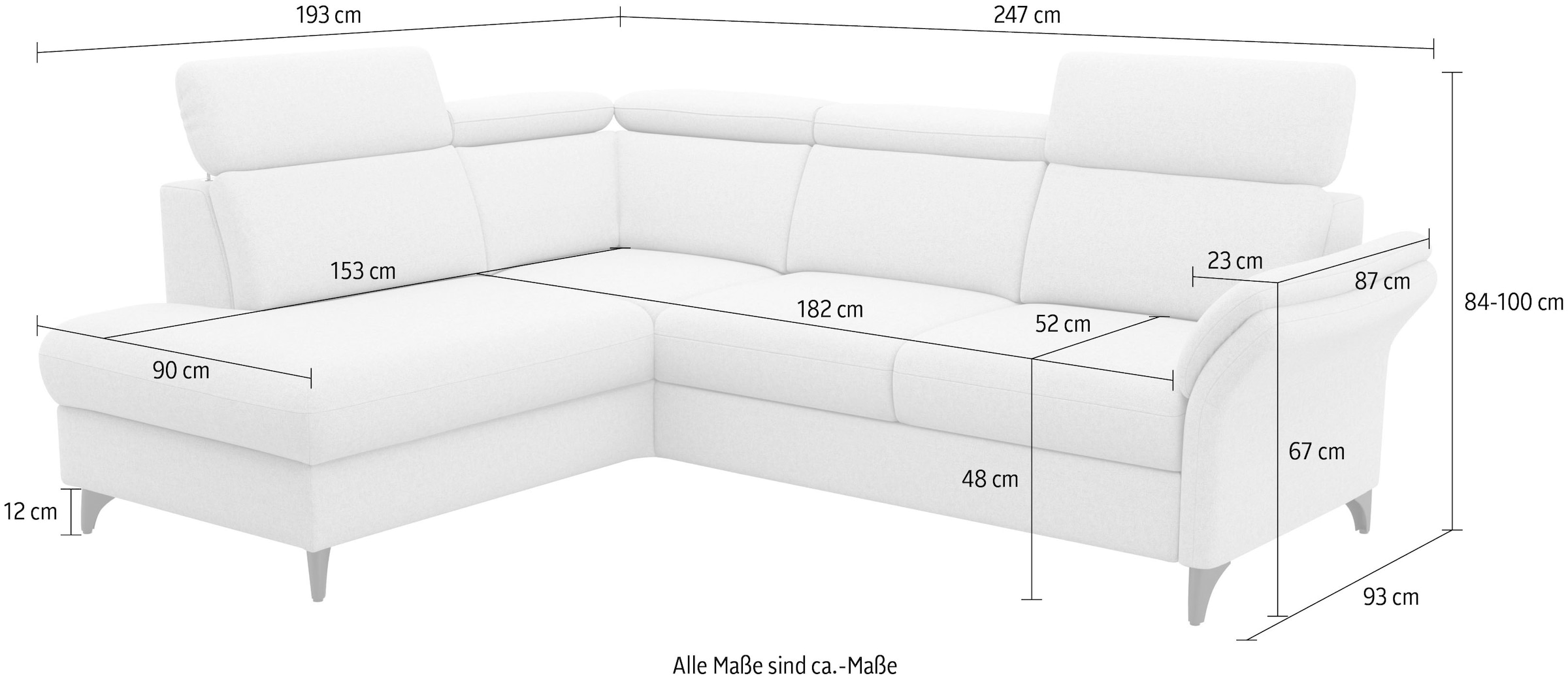 sit&more Ecksofa »Glendale, L-Form« inkl. Kopfteilverstellung, wahlweise mit Vorziehsitz und Bettkasten