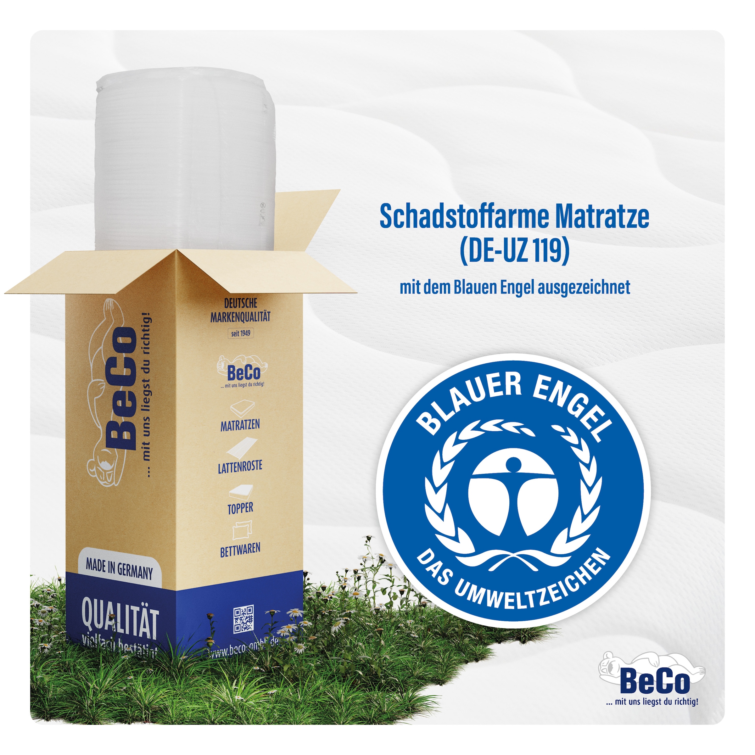 Beco Kaltschaummatratze »Blue Vision, Matratze in 90x200 und vielen weiteren Größen erhältlich!«, 18 cm hoch, Raumgewicht: 35 kg/m³, (1 St.), Blauer Engel-Auszeichnung, atmungsaktiv, ergonomische Körperanpassung