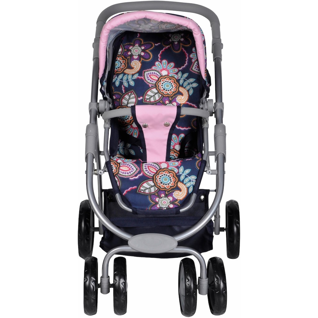 Knorrtoys® Kombi-Puppenwagen »Coco - Blau/Rosa/Blumen«, 2-in-1