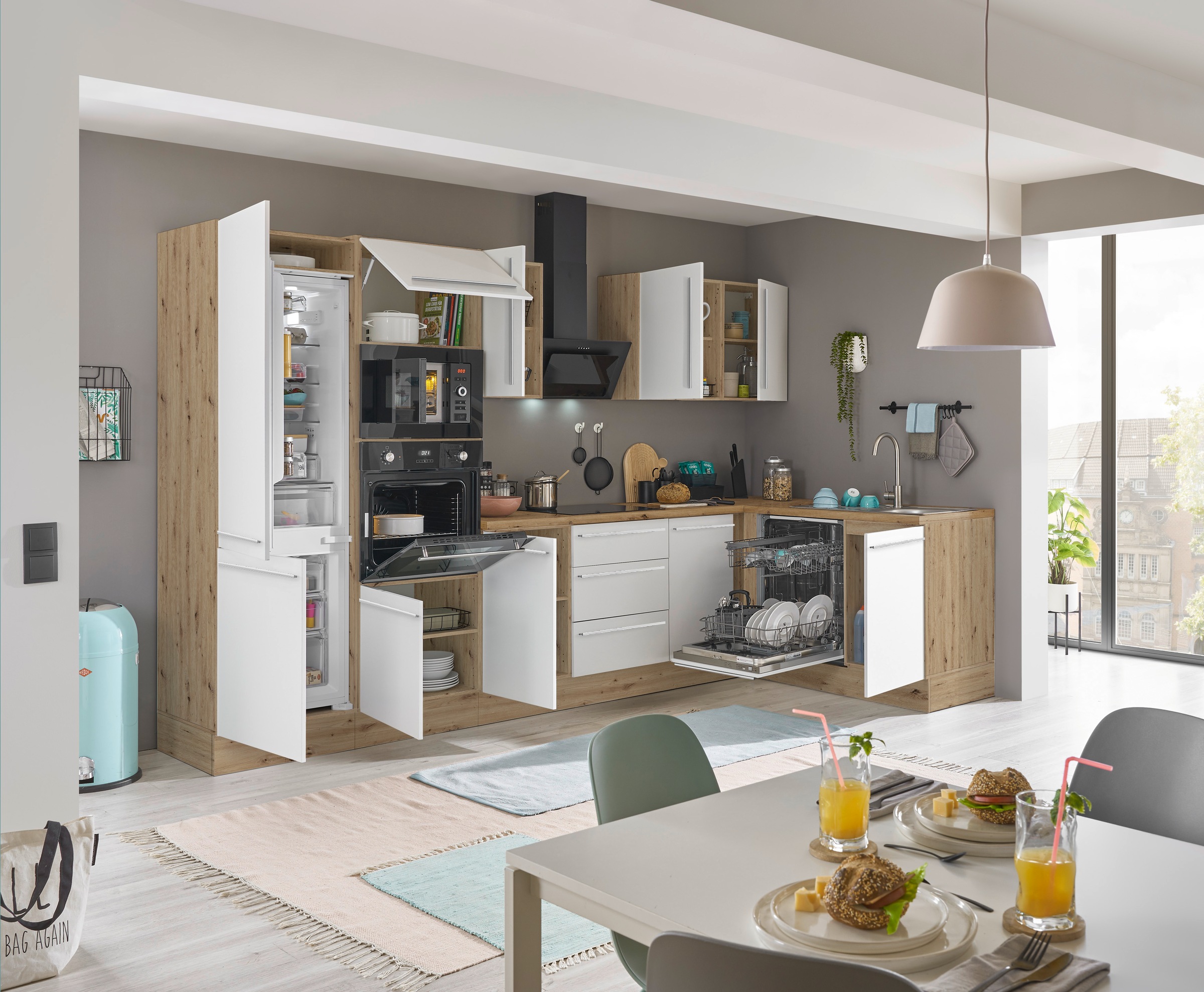 KOCHSTATION Winkelküche »Florida, Stellbreite 340x175 cm«, wahlweise mit E-Geräten, mit Softclose für Türen und Schubkästen