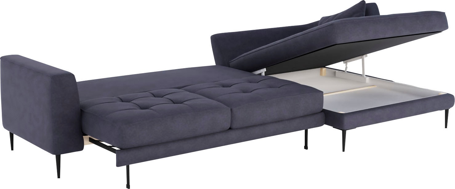 TRENDMANUFAKTUR Ecksofa »Luzi, wahlweise mit Schlaffunktion und Bettkasten, gemütlich, L-Form«, Designsofa mit Ottomane, Metallfüße schwarz, Breite 264 cm