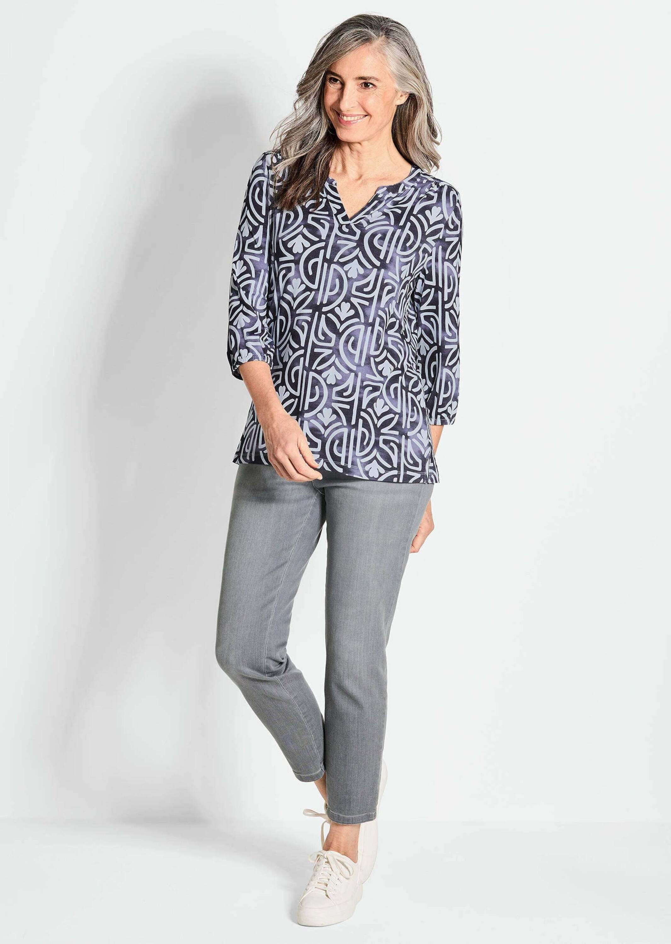 GOLDNER Schlupfbluse "Bluse mit Muster, Halbarm" Seitenschlitze günstig online kaufen