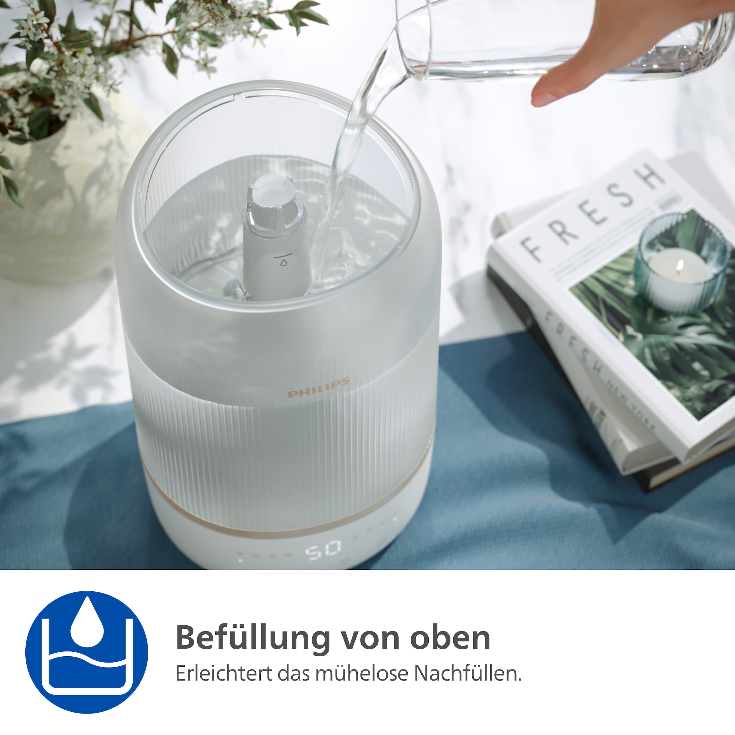 Philips Luftbefeuchter »HU1510 1000 Series, ultraschall«, 3 l Wassertank, für 41 m² Räume, mit Aroma-Diffusor, Stimmungslicht, App verbunden