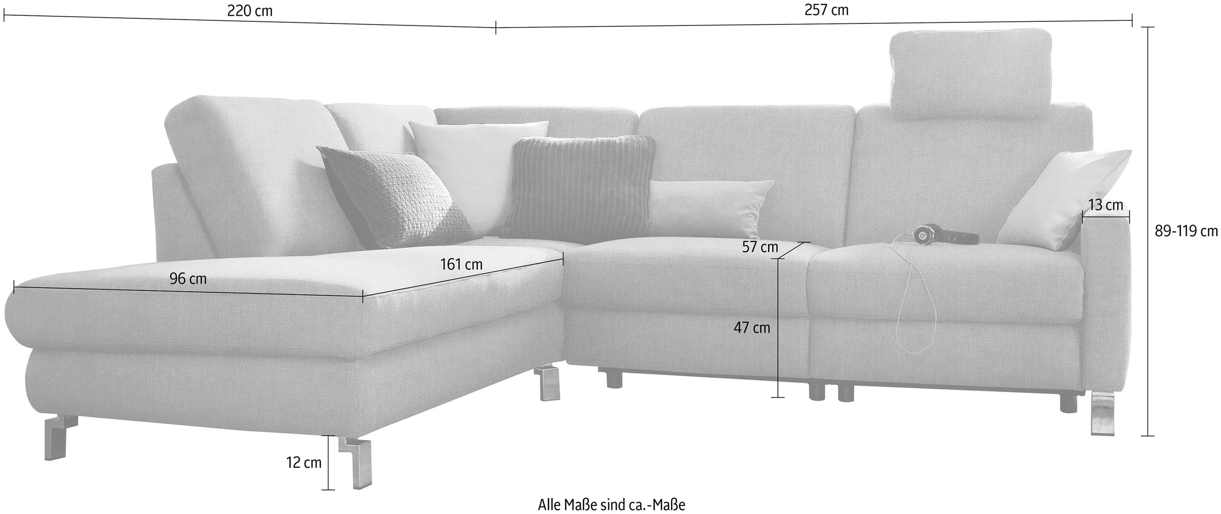 3C Candy Ecksofa »Mainau modern und elegant, mit gutem Sitzkomfort, L-Form«, wahlweise mit elektrischer Relaxfunktion, Federkern
