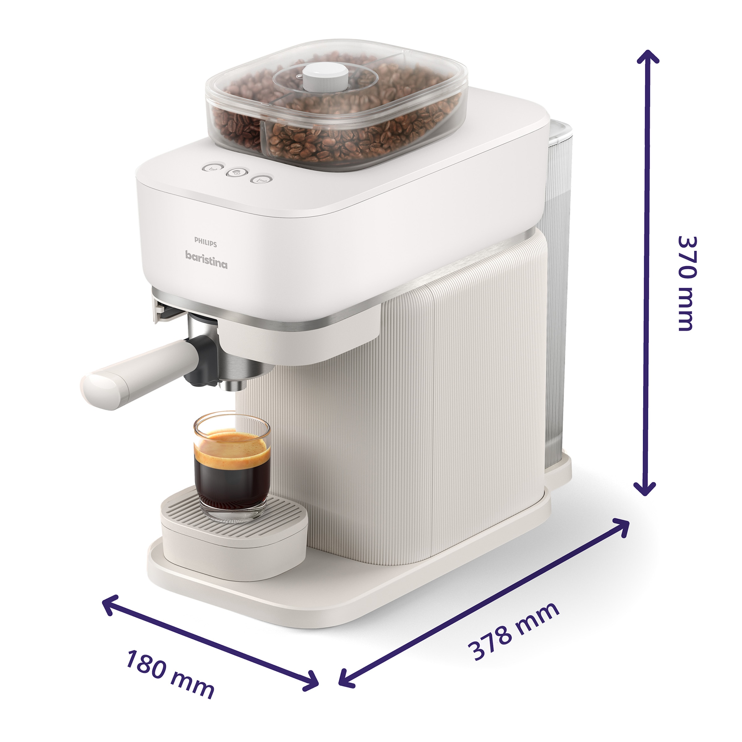 PHILIPS baristina Espressomaschine »mit Bean swap BAR320/00 mit Mahlwerk für ganze Bohnen«, Doppelter Bohnenbehälter, 16 bar Pumpendruck, Naturweiß​