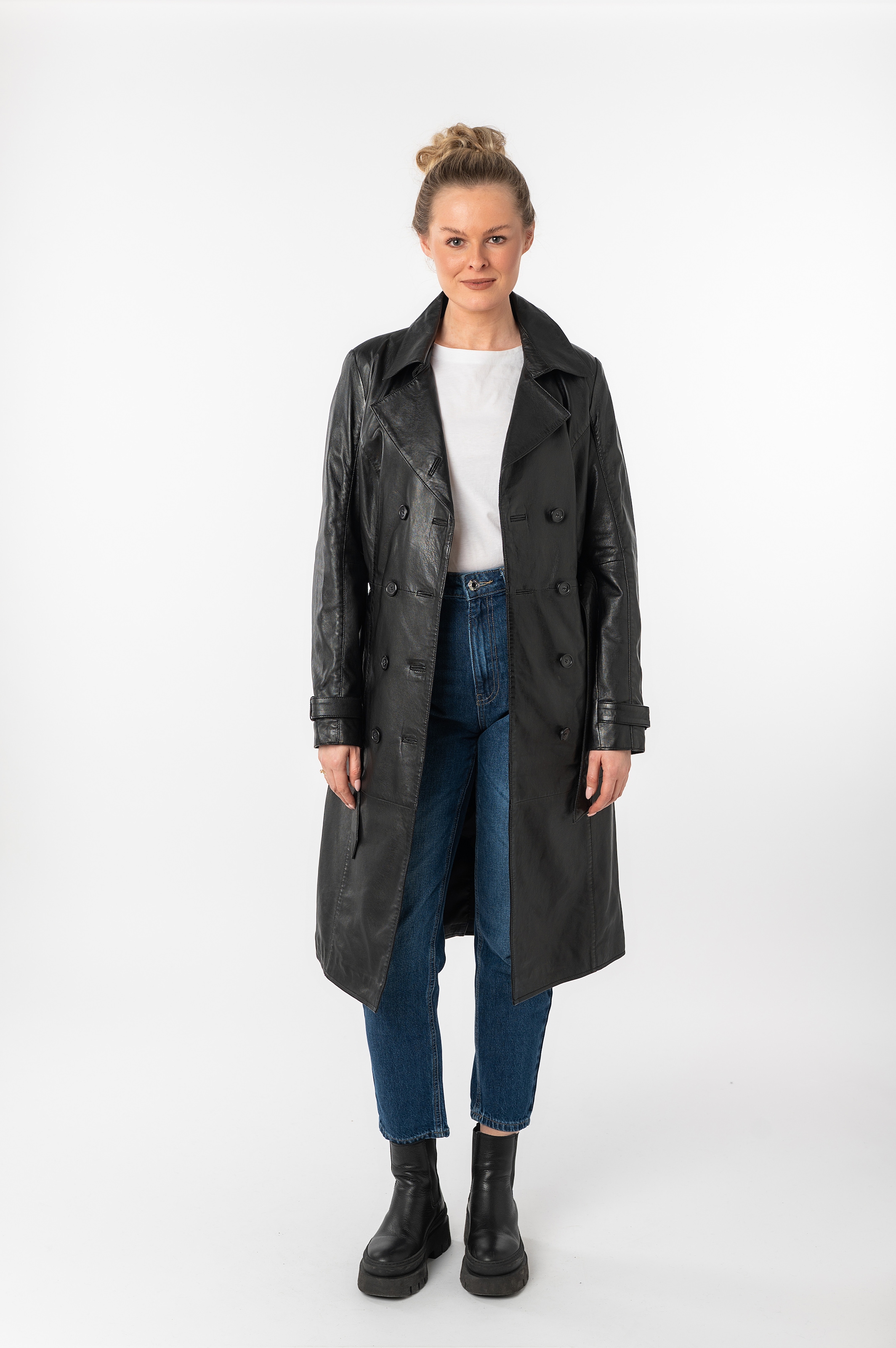 Mauritius Ledermantel »GWTaruh OT«, (2 tlg.), femininer Leder-Trenchcoat mit Bindegürtel