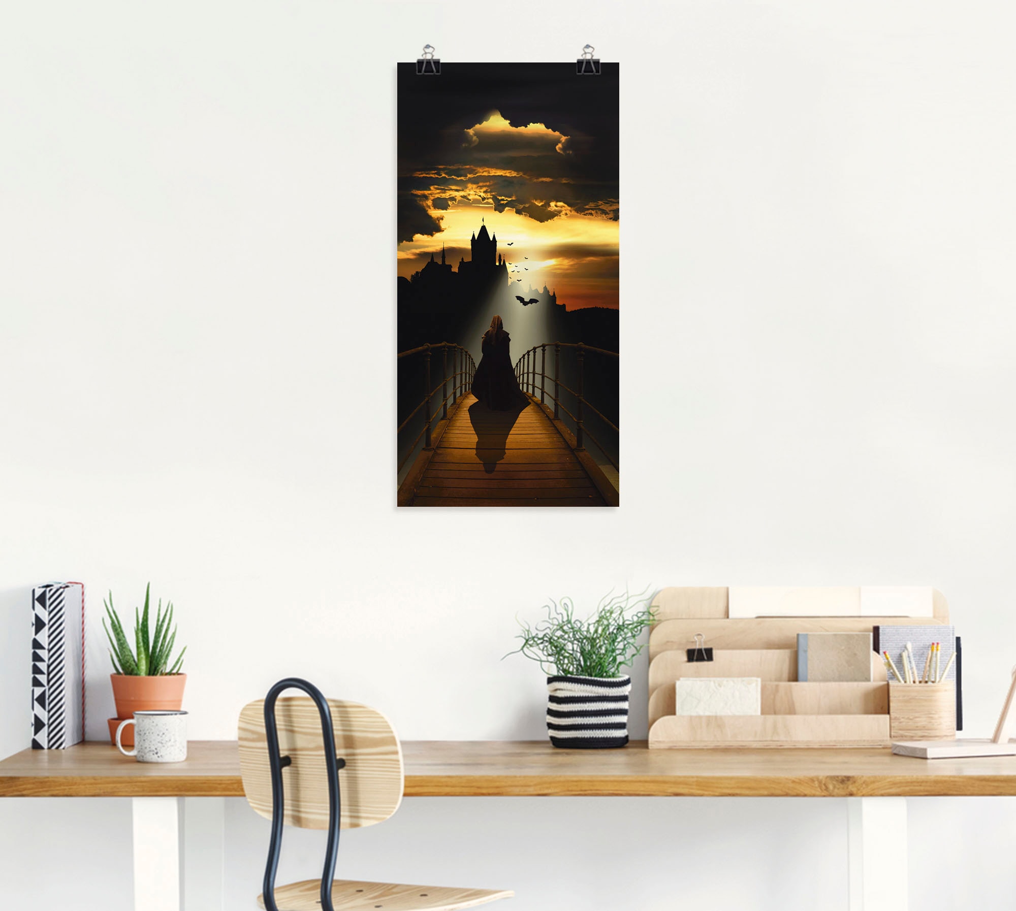 Artland Wandbild »Der Mönch auf dem Weg zur Burg«, Dark Fantasy, (1 St.), als Leinwandbild, Poster in verschied. Größen
