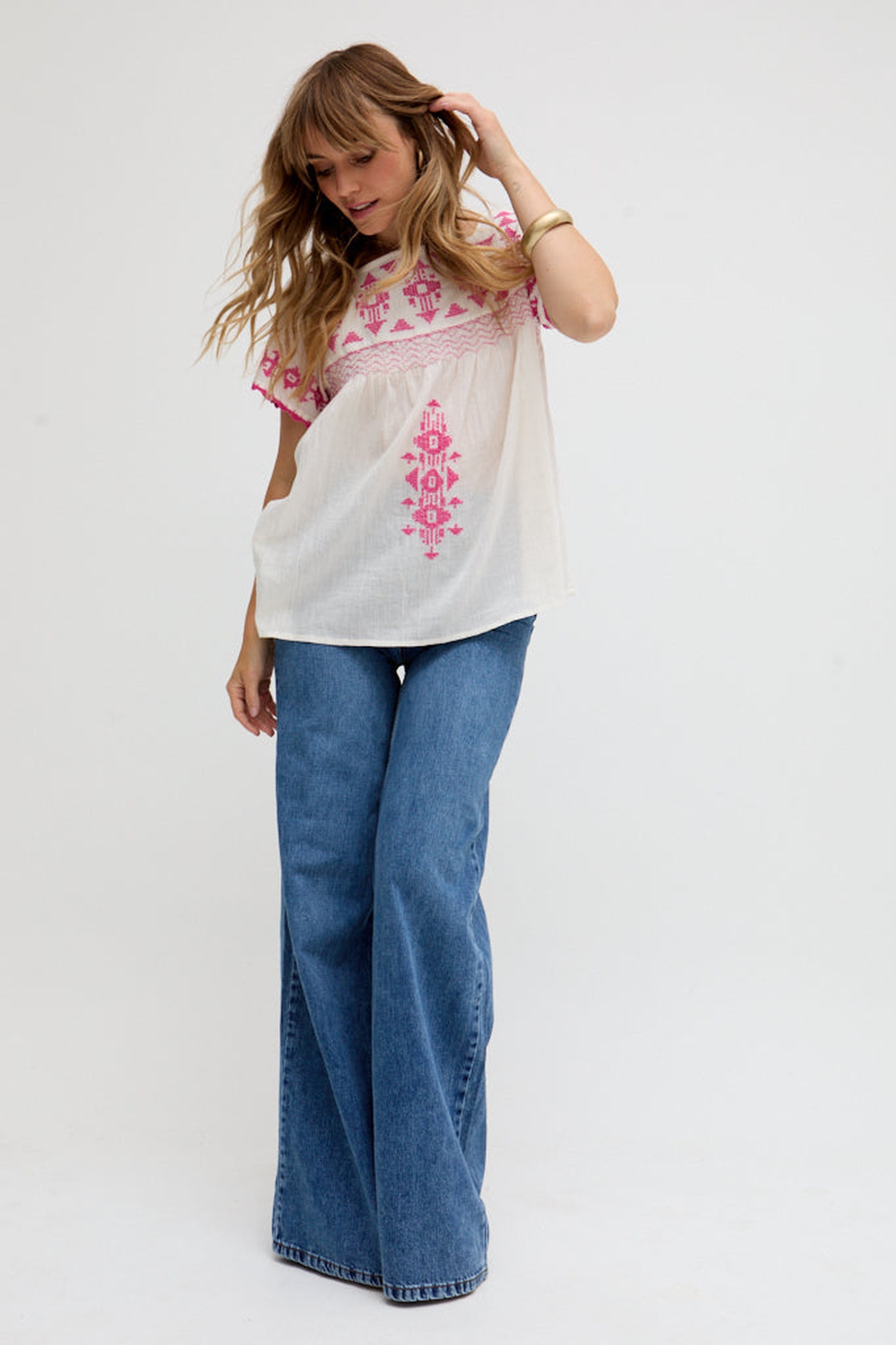 RAFFYA Hemdbluse »Flora Short Sleeve Embroidered Blouse Damen«