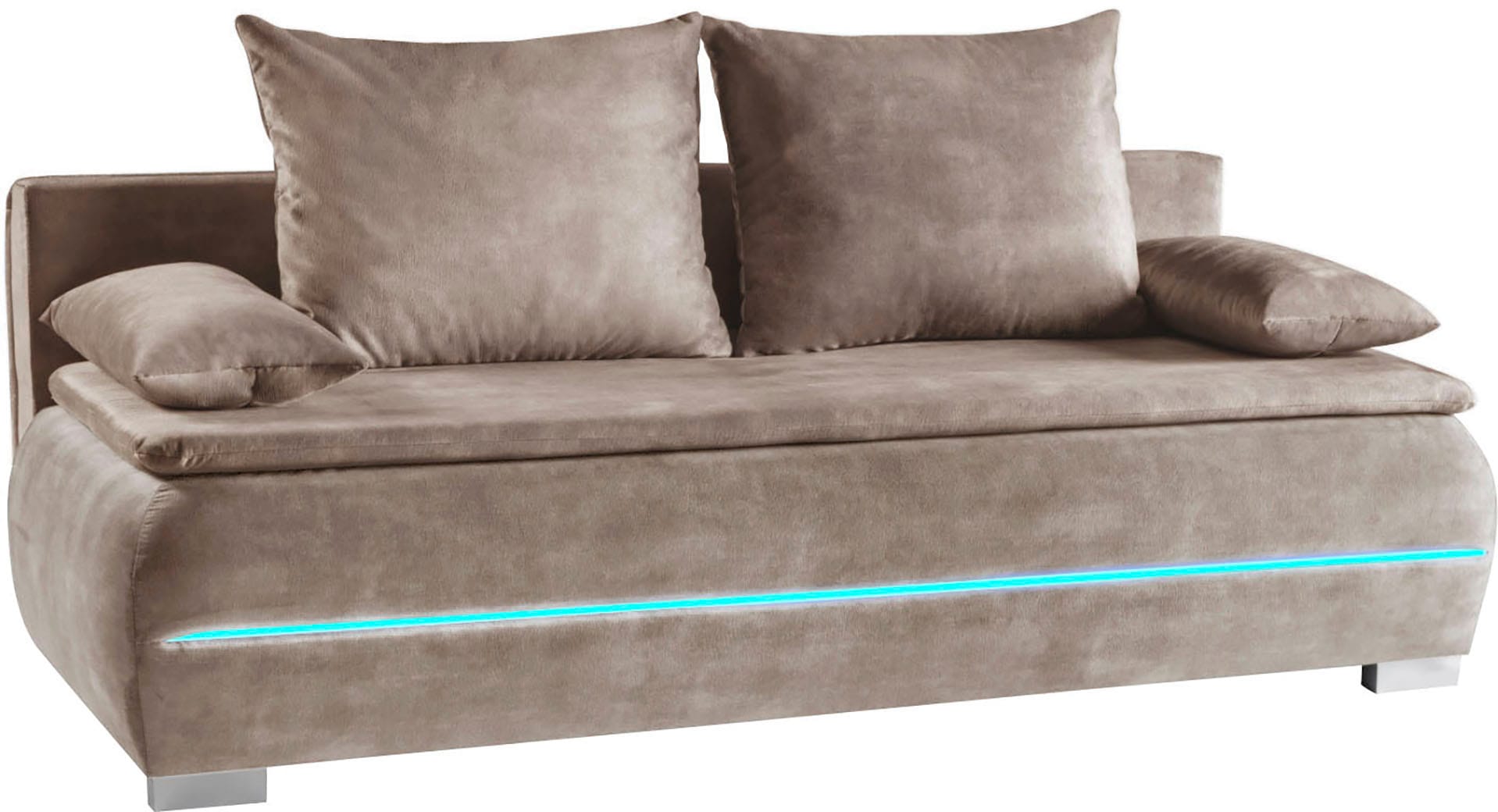 WERK2 Schlafsofa »Tekla 206 cm breit LED modern, Wellenunterfederung« Veloursstoff, Schlaffunktion, Bettkasten, LED-Beleuchtung