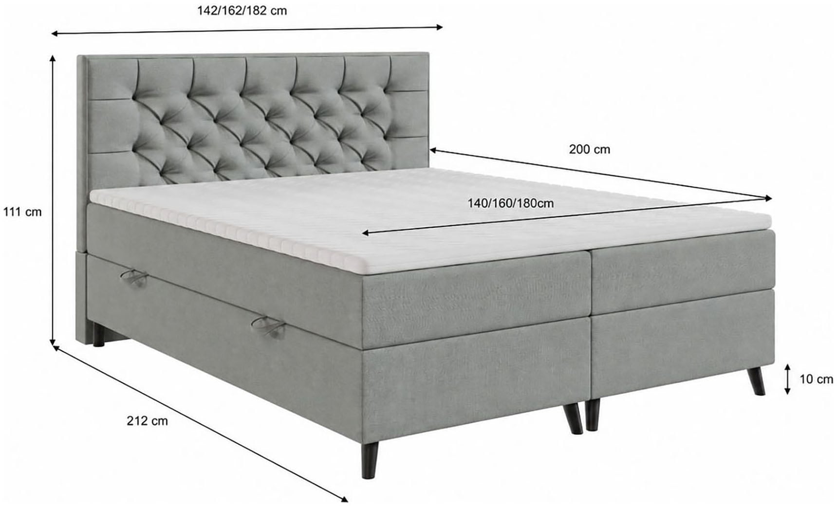 FORTE Boxbett »CABO erhältlich in den Breiten 140cm, 160cm & 180cm, inkl. Bettkasten« erhältlich in verschiedenen Farben