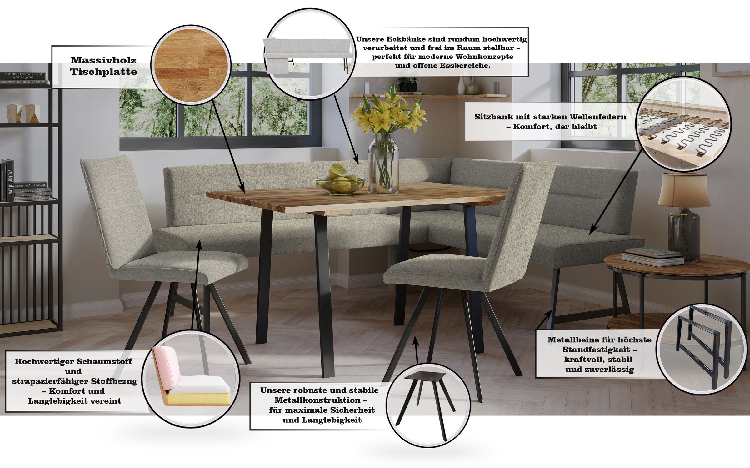 Thumbnail - Home affaire Eckbank "Sava" mit Wellenfederung im Sitz