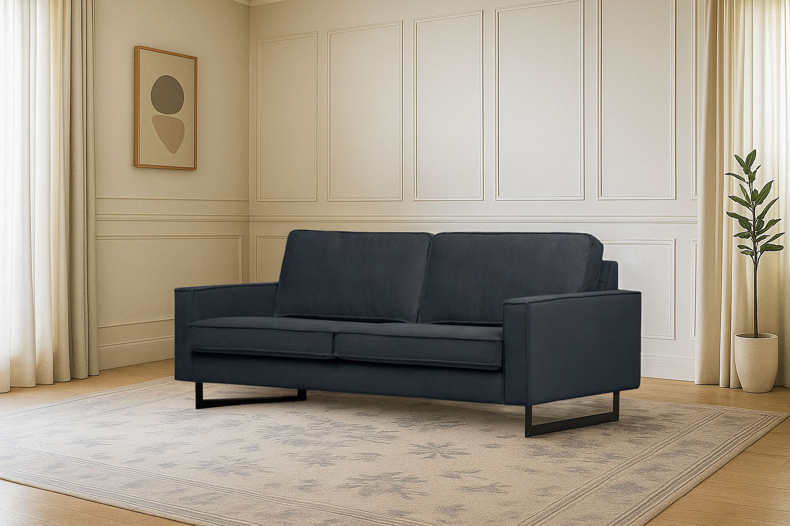 OTTO home 3-Sitzer "Pinto, 206 cm, Cord, Chenille, Lederoptik" mit Keder, schwarze Metallfüße, Wellenunterfederung