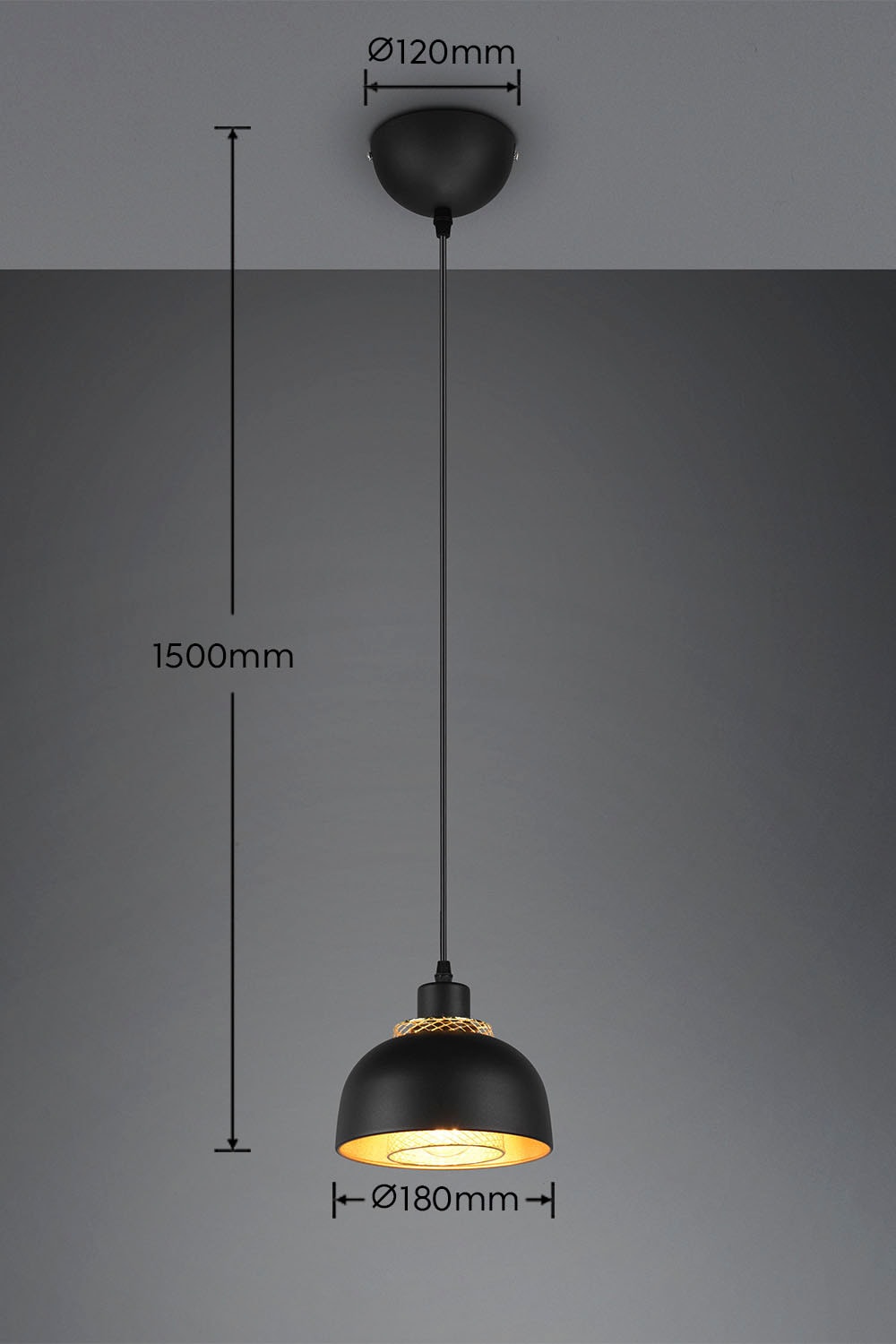 REALITY Leuchten Pendelleuchte »Punch« E27 1 Stk. warmweiß - kaltweiß Industrie-Look mit Doppelschirm schwarz-gold, exkl 1xE27 max 40W