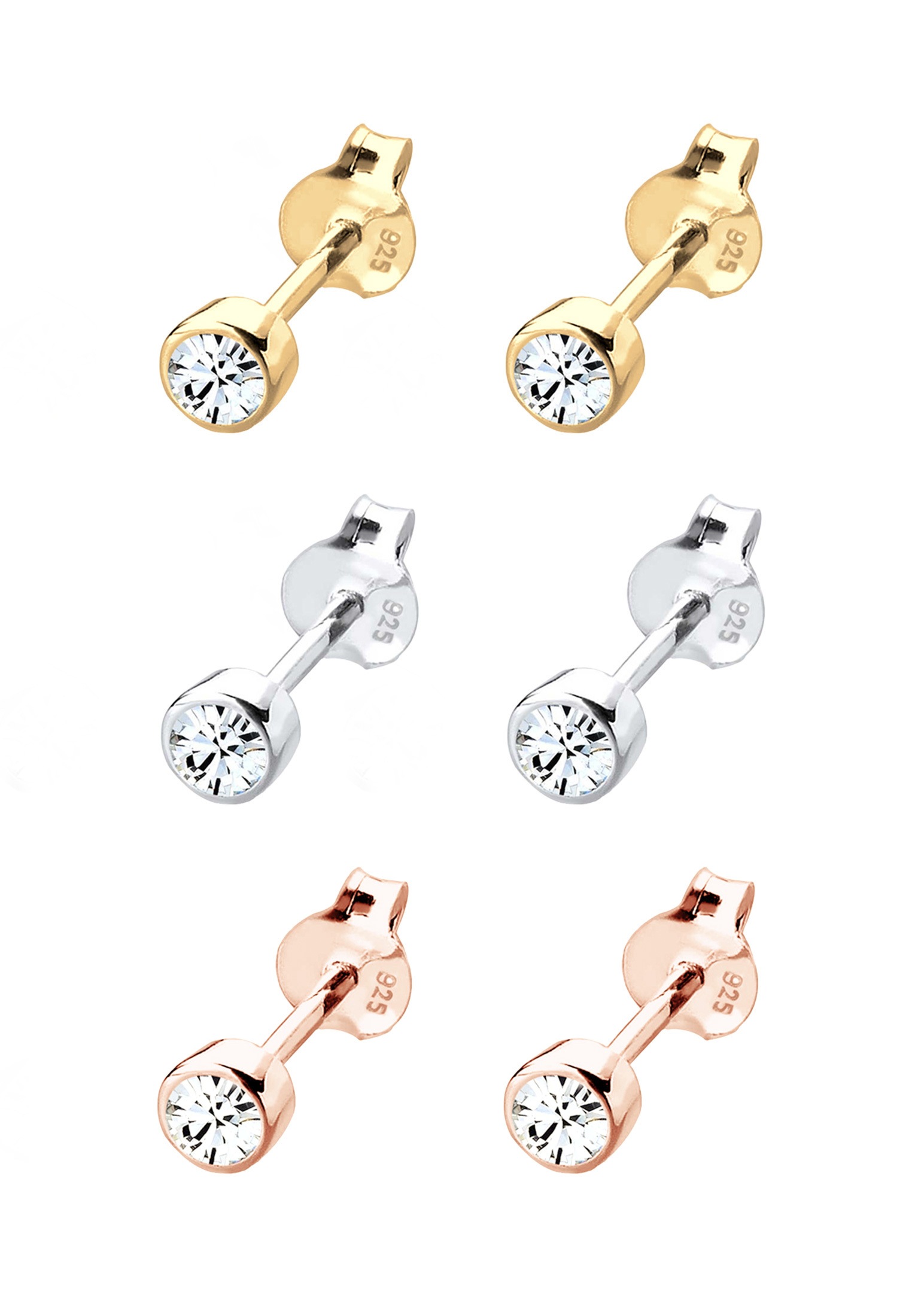 Elli Ohrring-Set »3er Set Tri-Color Kristalle 925 Silber«