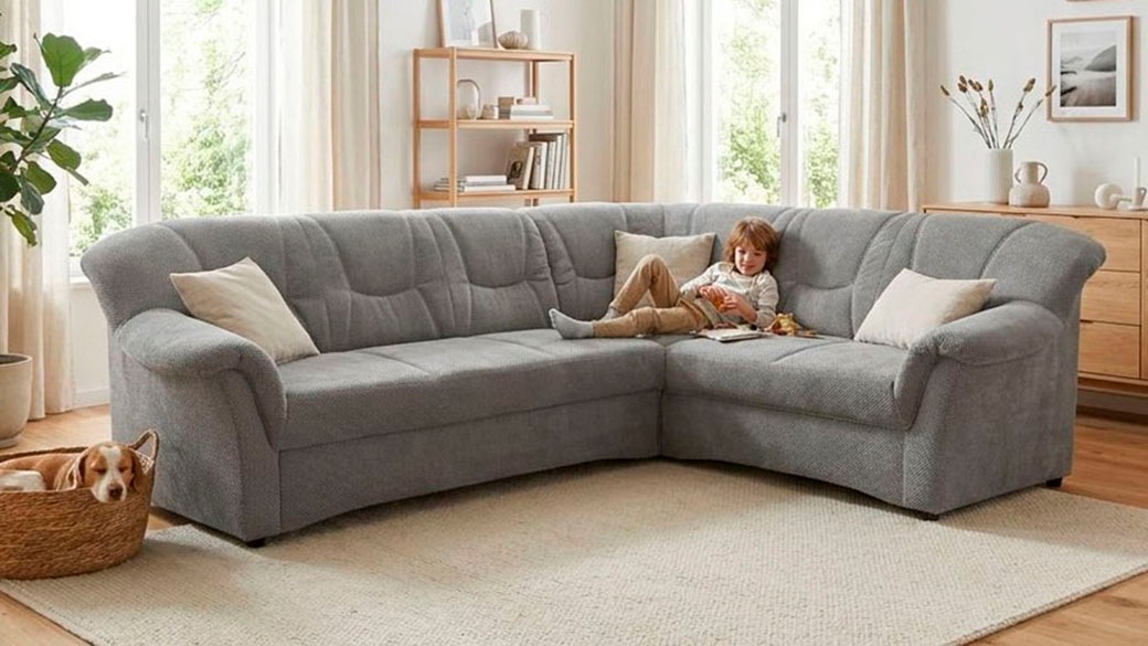 OTTO home Ecksofa "Langelland 232 x 146 cm, auch mit Schlaffunktion, mittelfester Sitz" L-Form, mit Federkern, pflegeleichter Pet Friendly Bezugsstoff