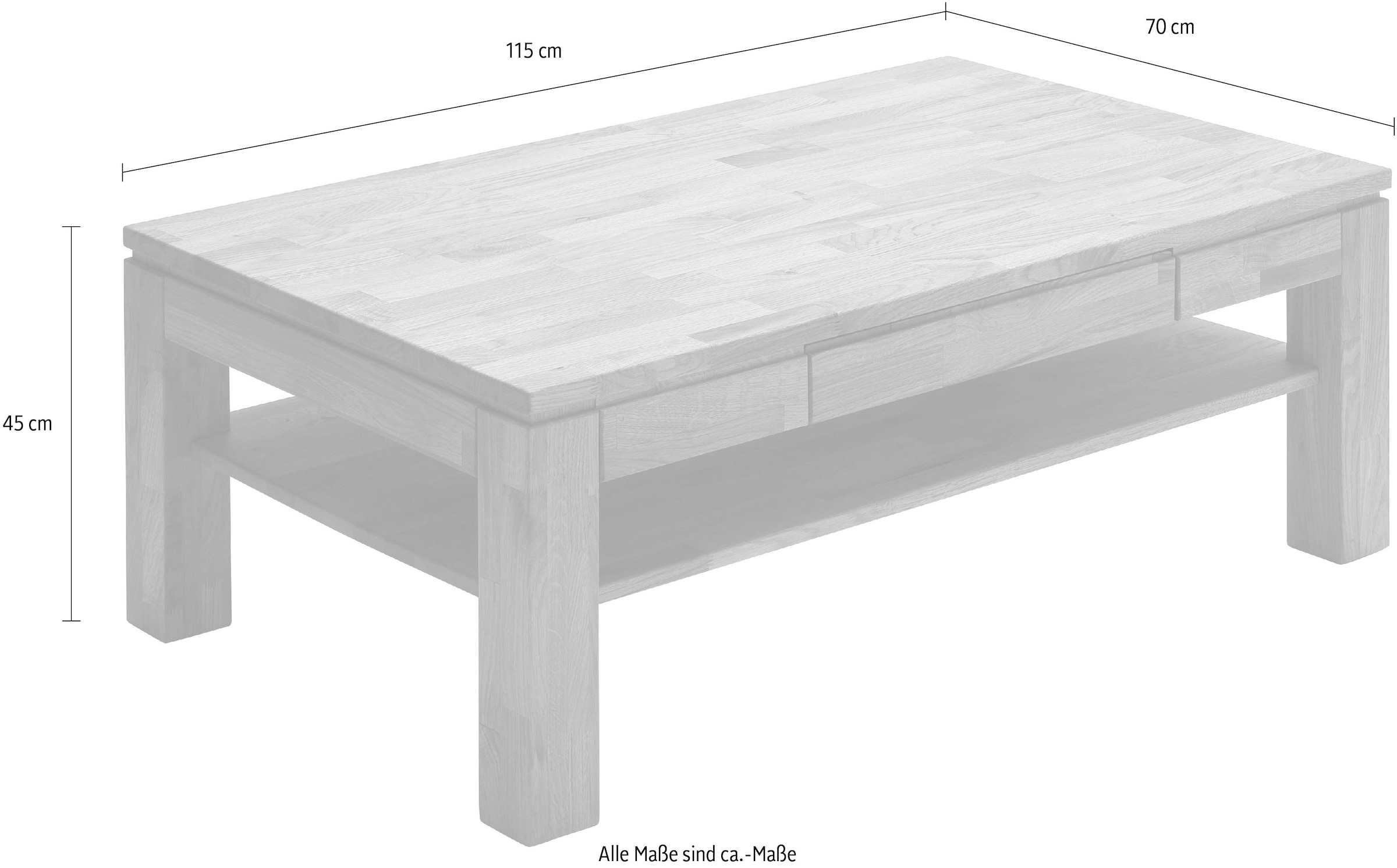 MCA furniture Couchtisch, Couchtisch Massivholz mit Schublade