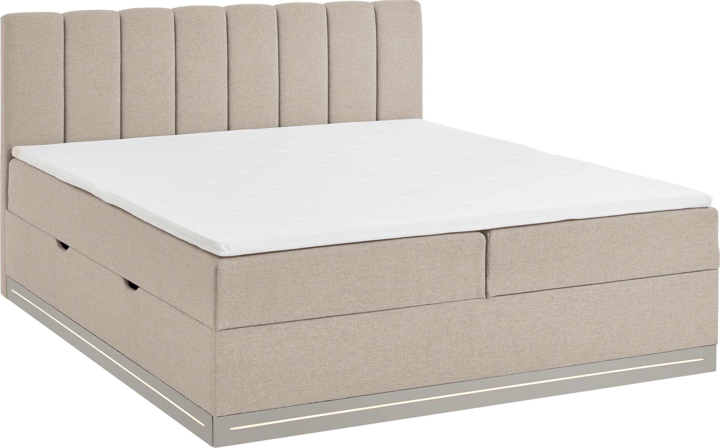 Home affaire Boxbett »WAKKANAI, Polsterbett mit Bettkasten, inkl. Taschfederkernmatratze H3« mit PUR-Schaum-Topper, mit LED-Lichtleiste, LIegefläche 180x200cm